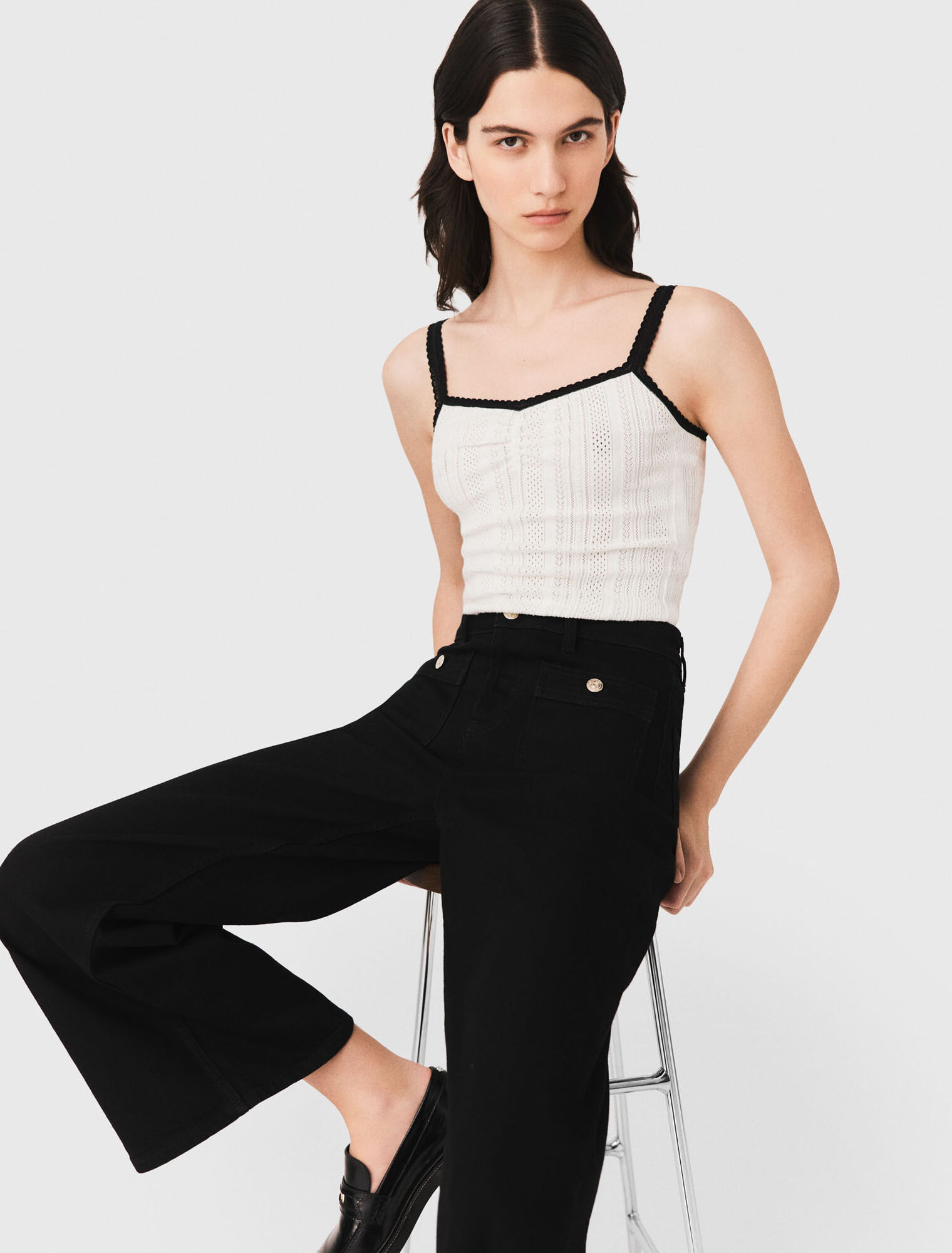 Pointelle knit twinset - White