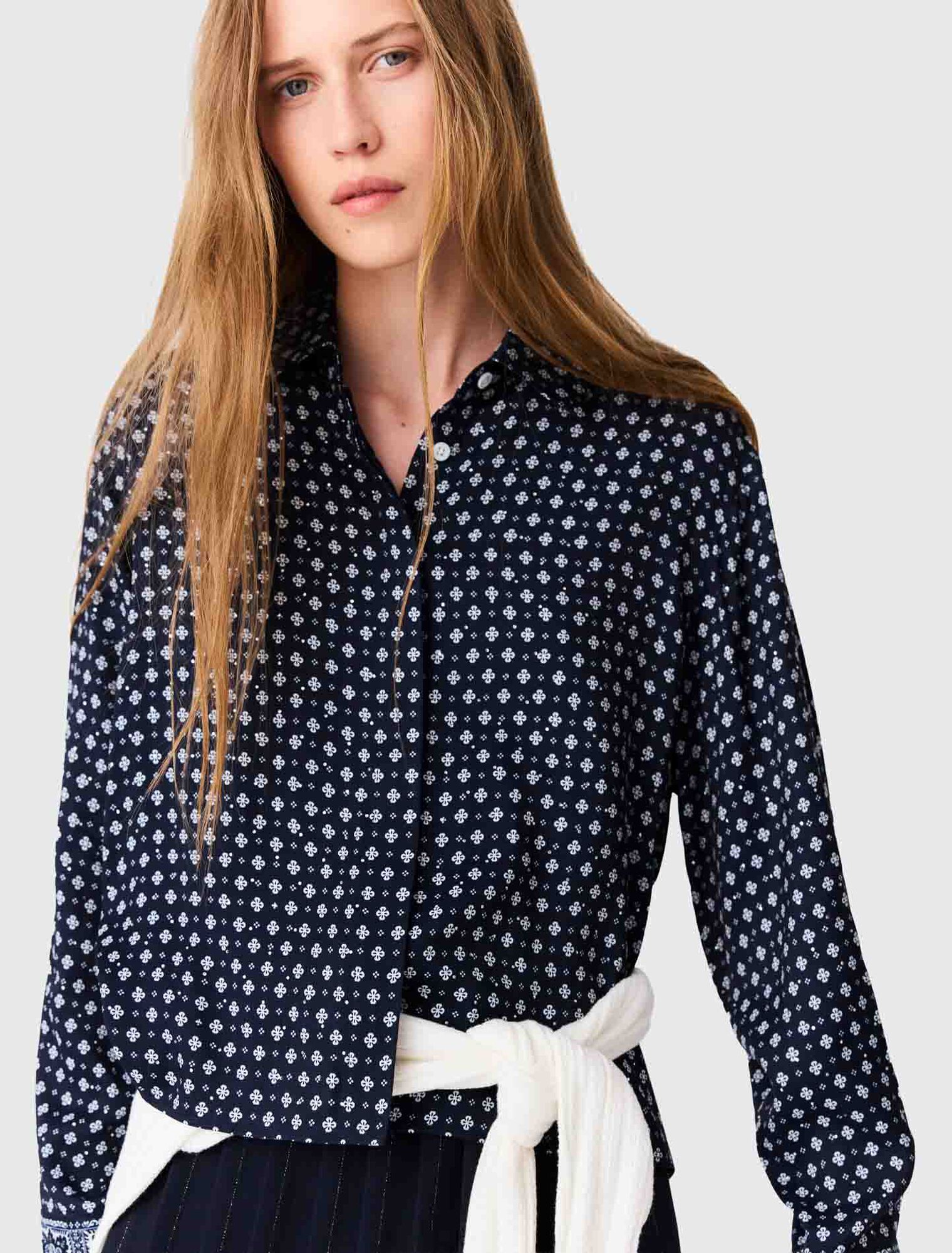 Printed shirt with rhinestones - Navy