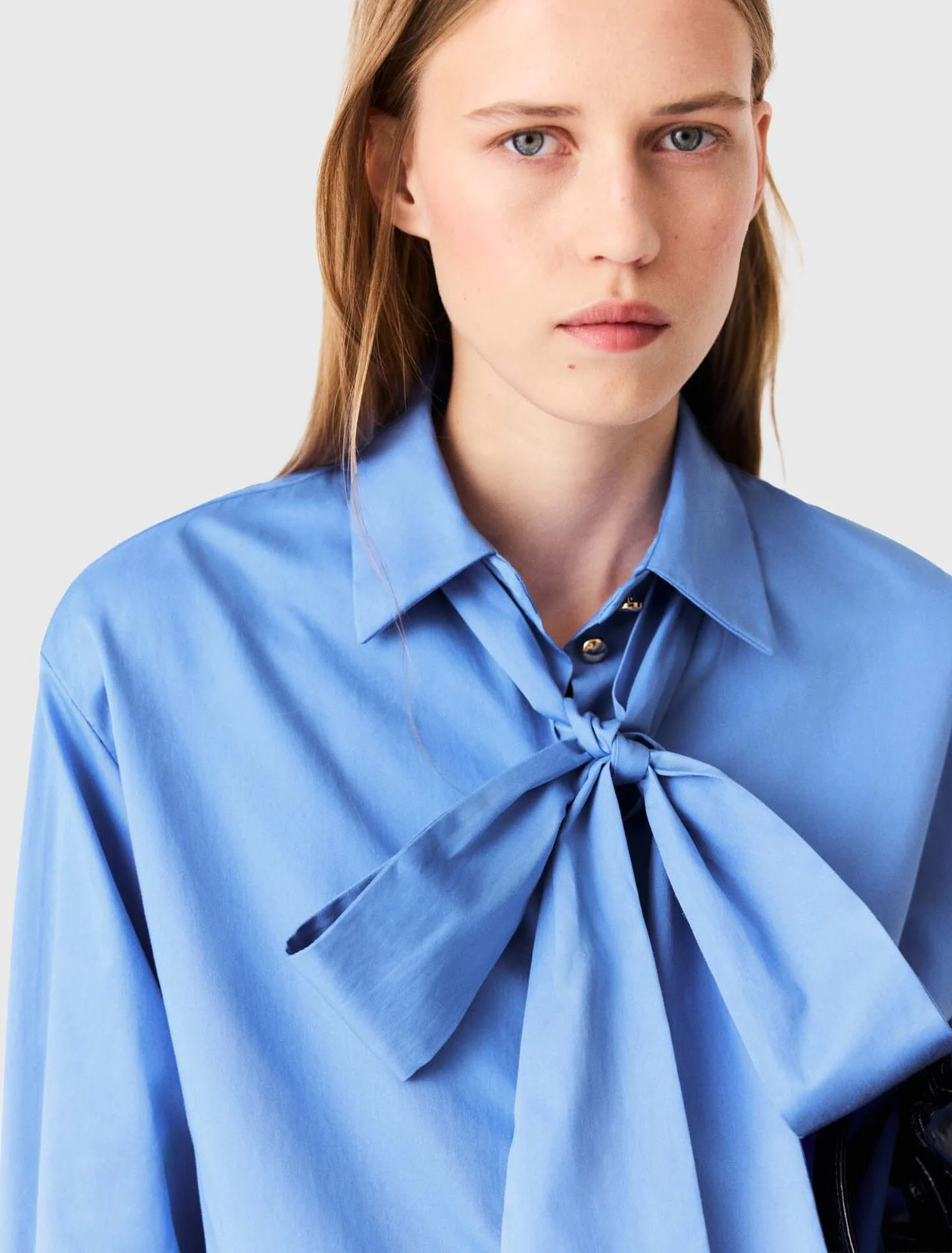 Cotton pussy bow shirt - Blue