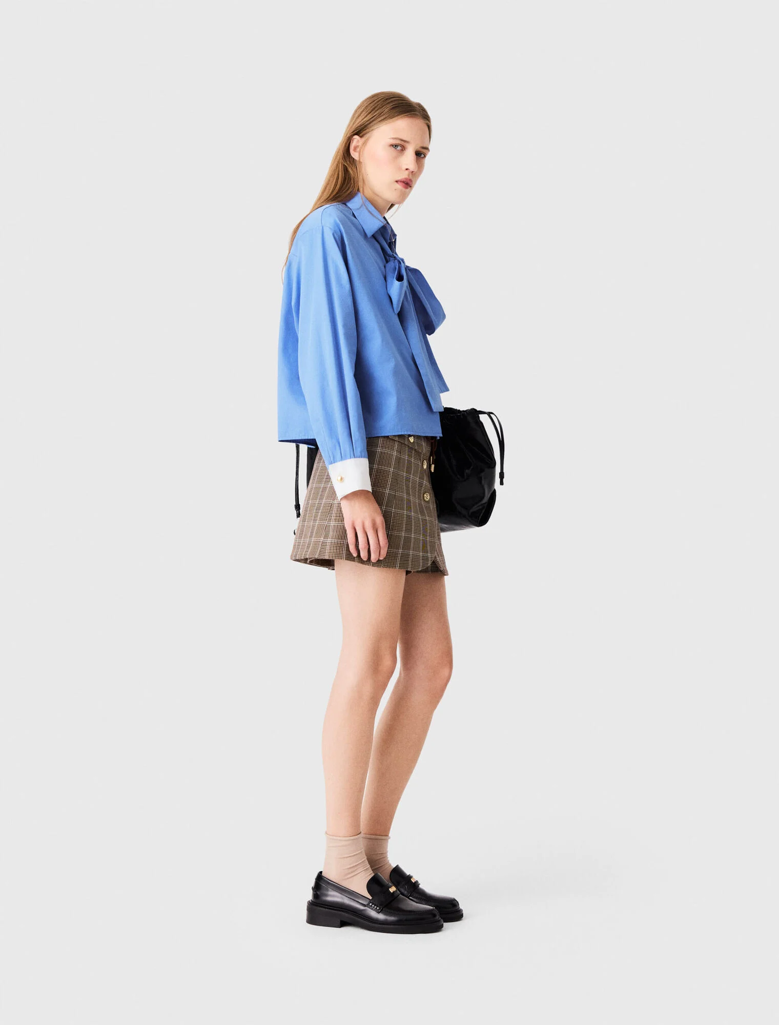 Cotton pussy bow shirt - Blue