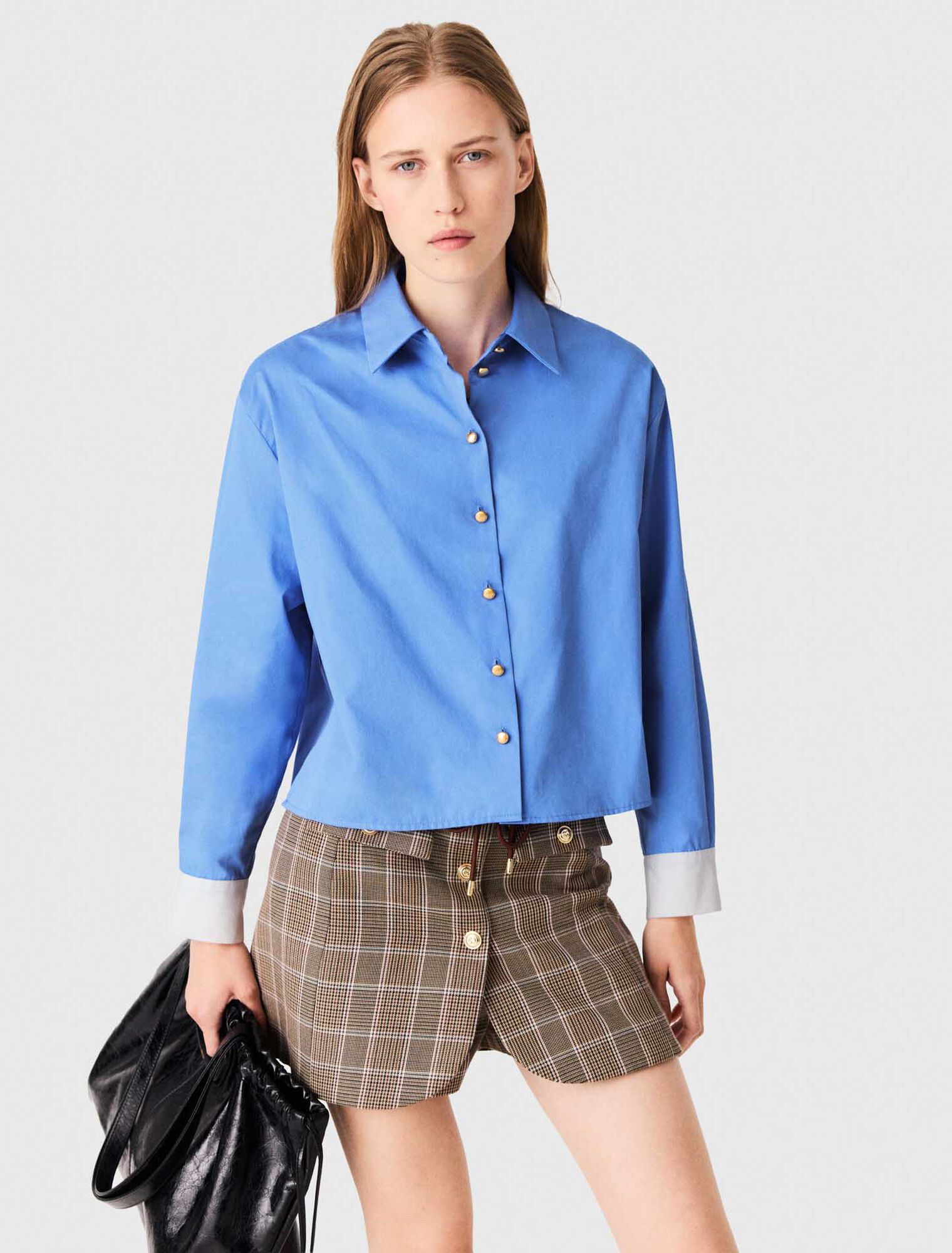Cotton pussy bow shirt - Blue