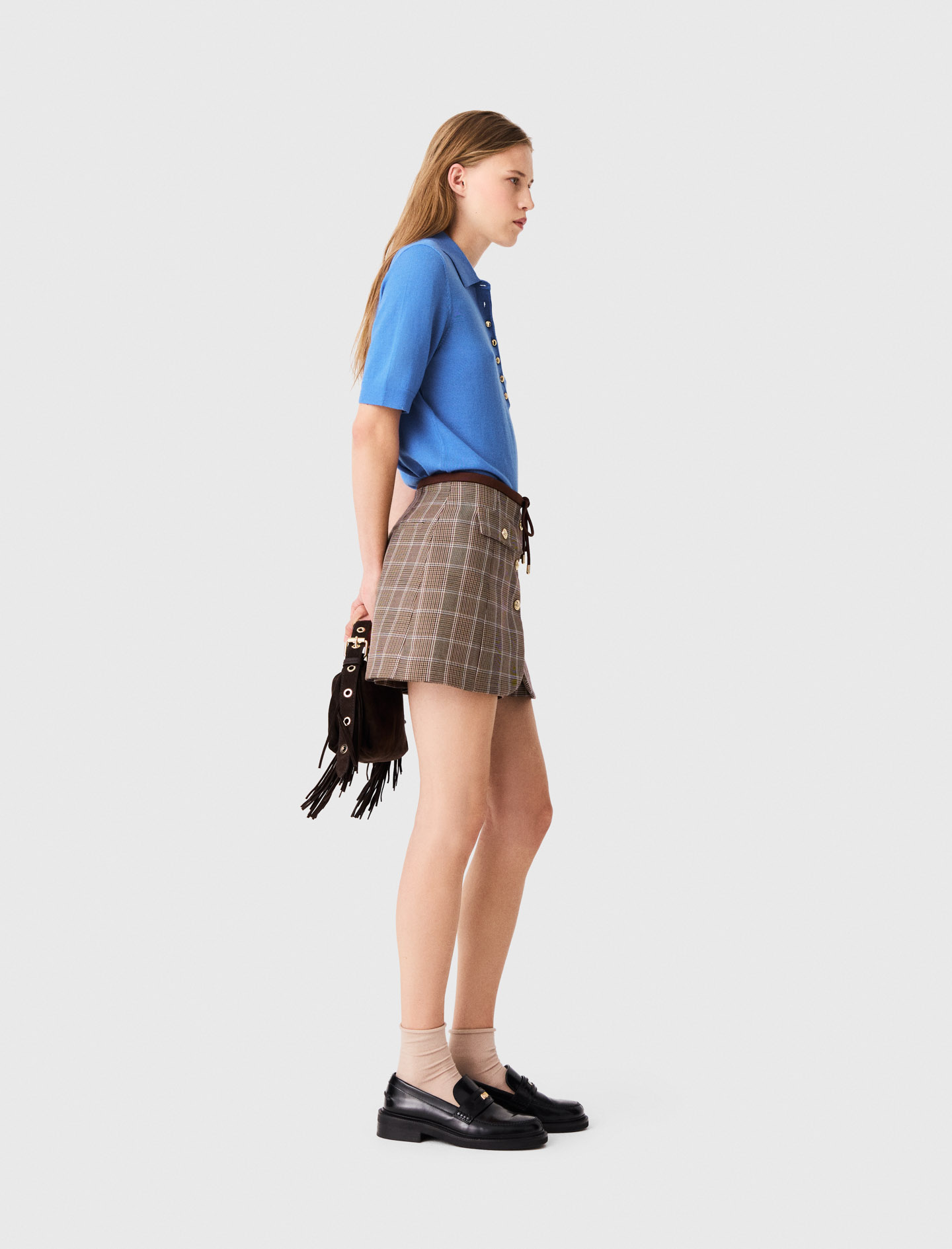 Layered-effect suit shorts - Brown