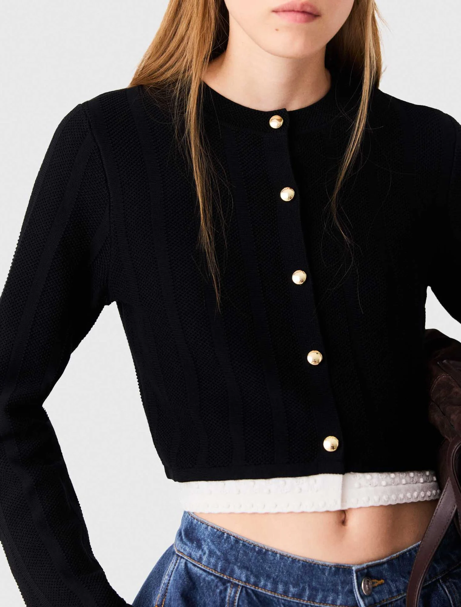 Cardigan with contrast band - Black
