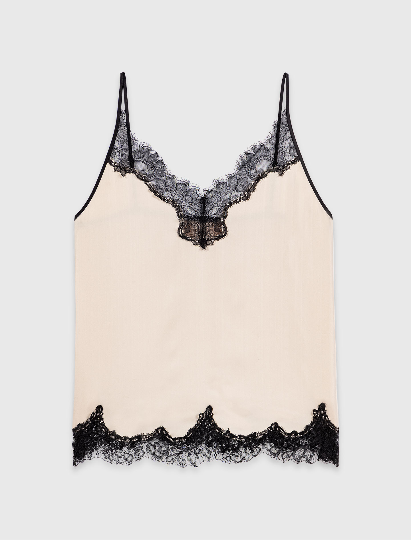 Satin top with lace details - Beige