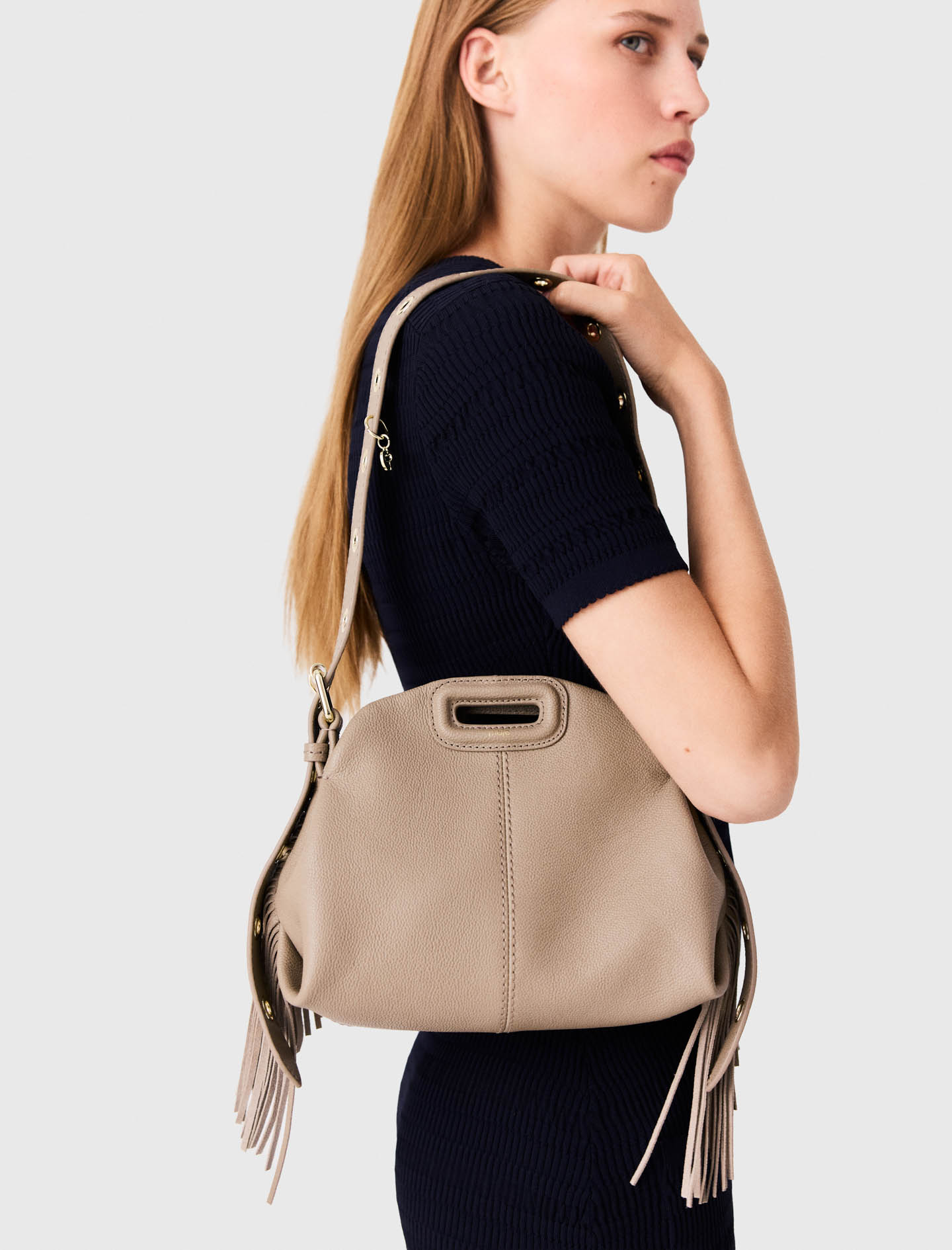 Grained leather mini Miss M bag - Brown