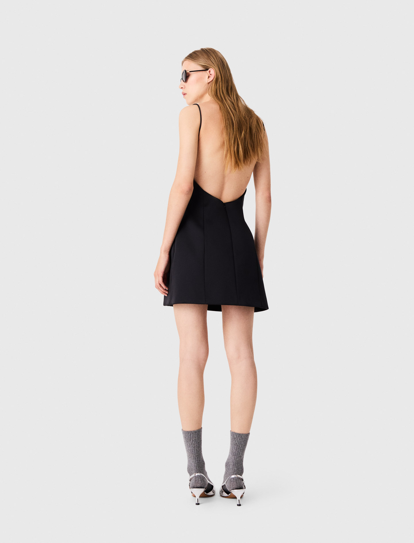 Short backless satin dress - Black