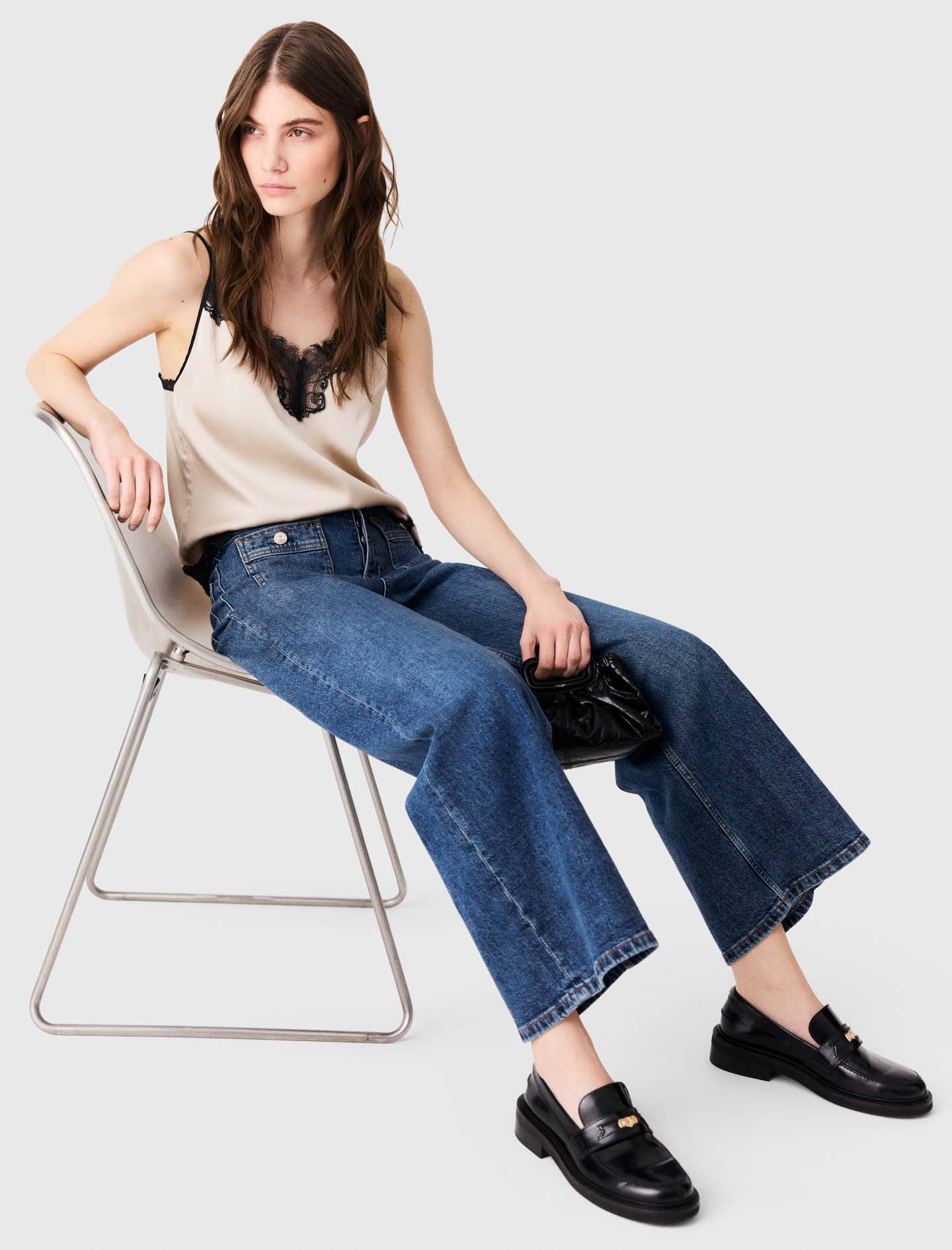 Wide-leg jeans with patch pockets - Blue