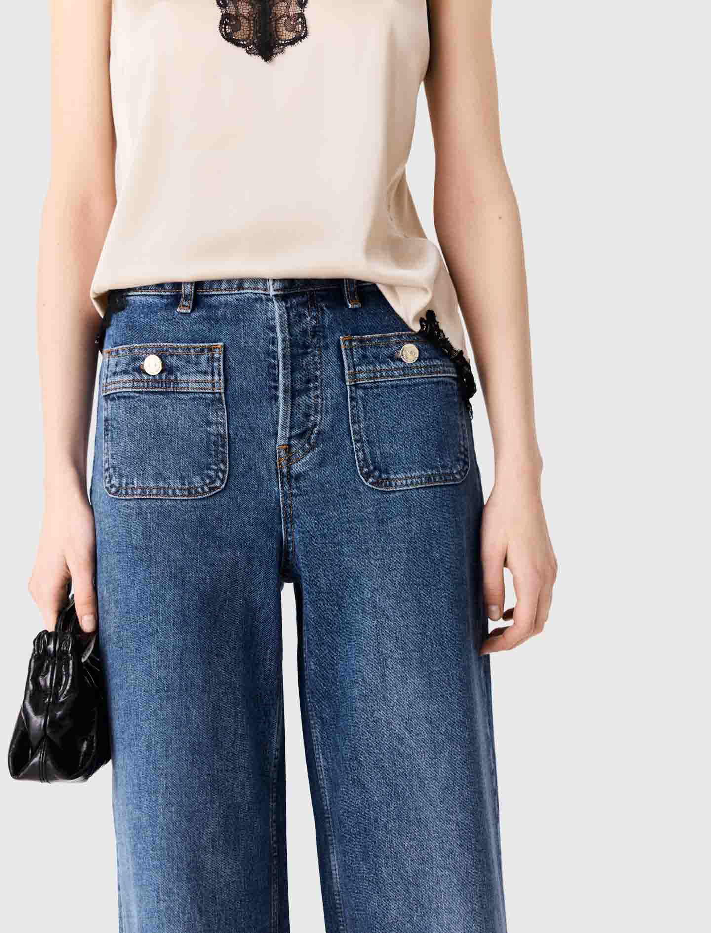 Wide-leg jeans with patch pockets - Blue