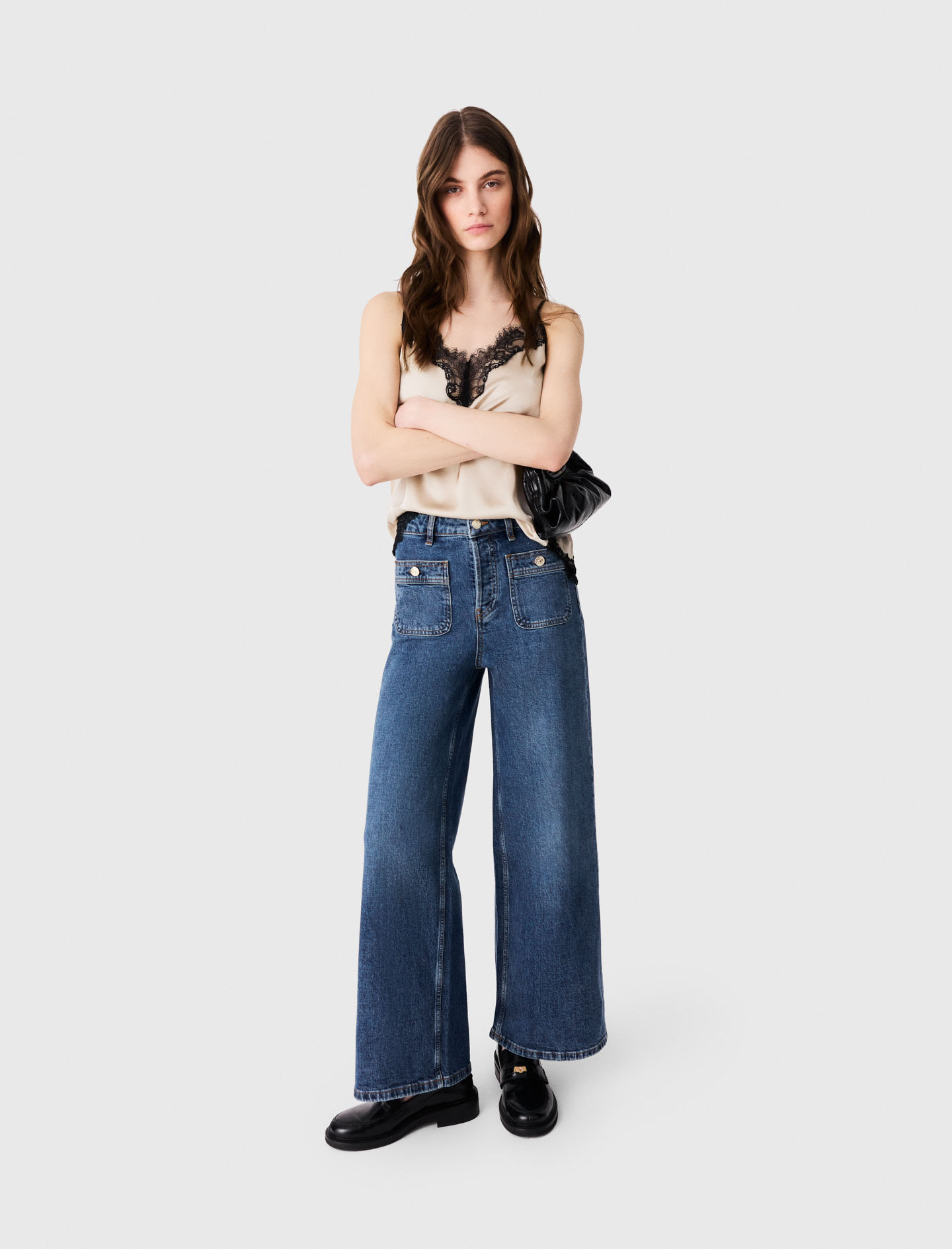 Wide-leg jeans with patch pockets - Blue