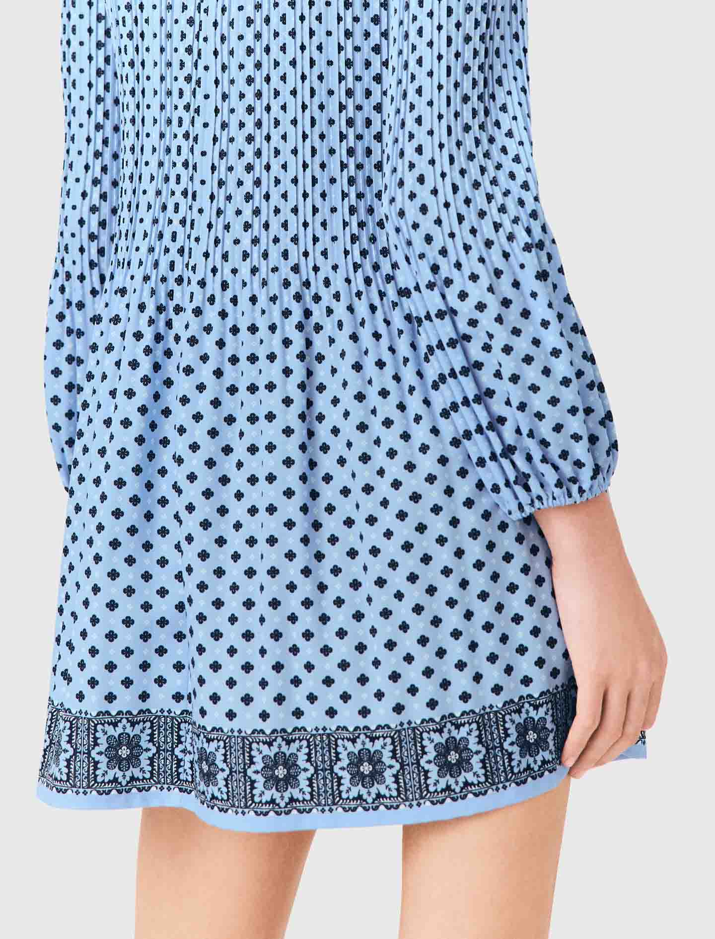 Patterned pleated dress - Blue
