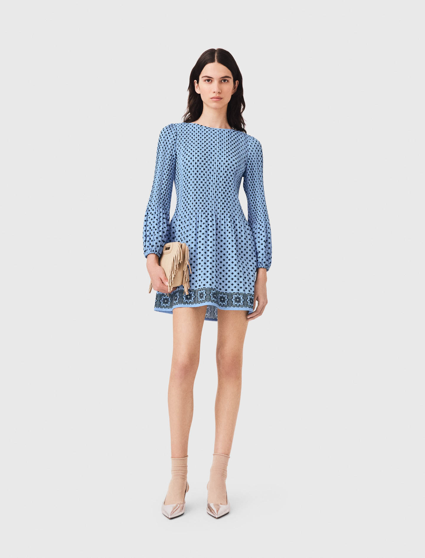 Patterned pleated dress - Blue