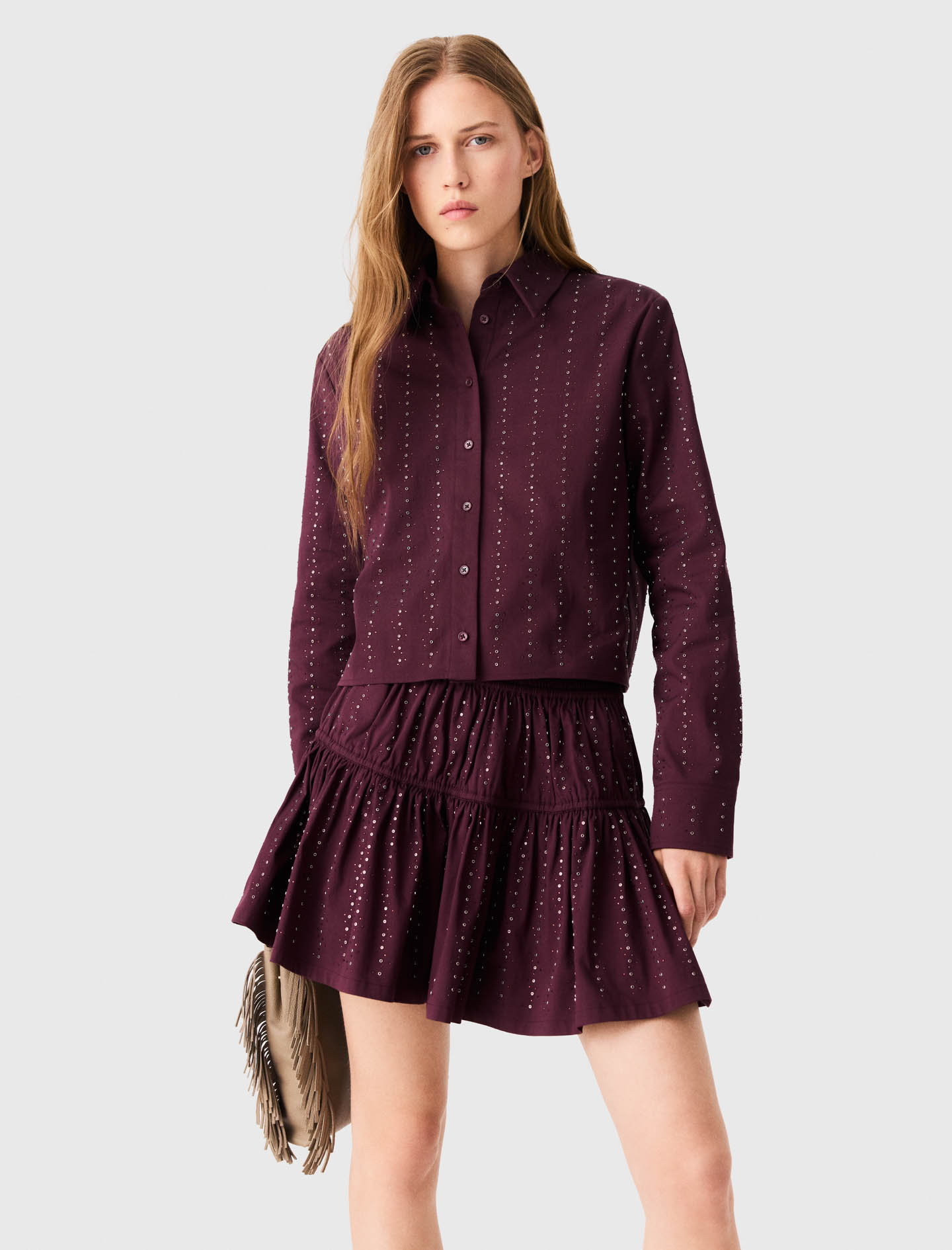 Short rhinestone cotton skirt - Bordeaux