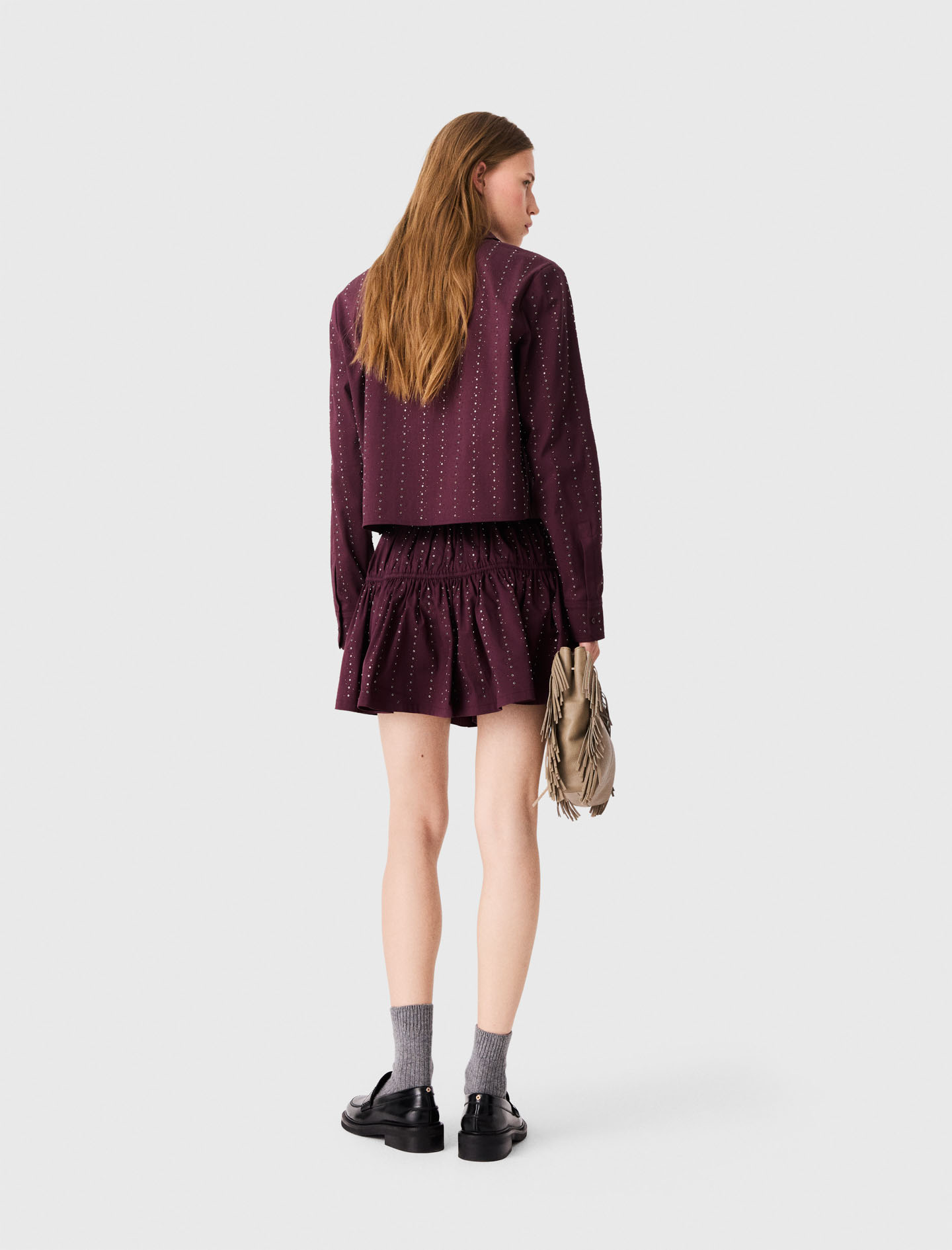 Short rhinestone cotton skirt - Bordeaux