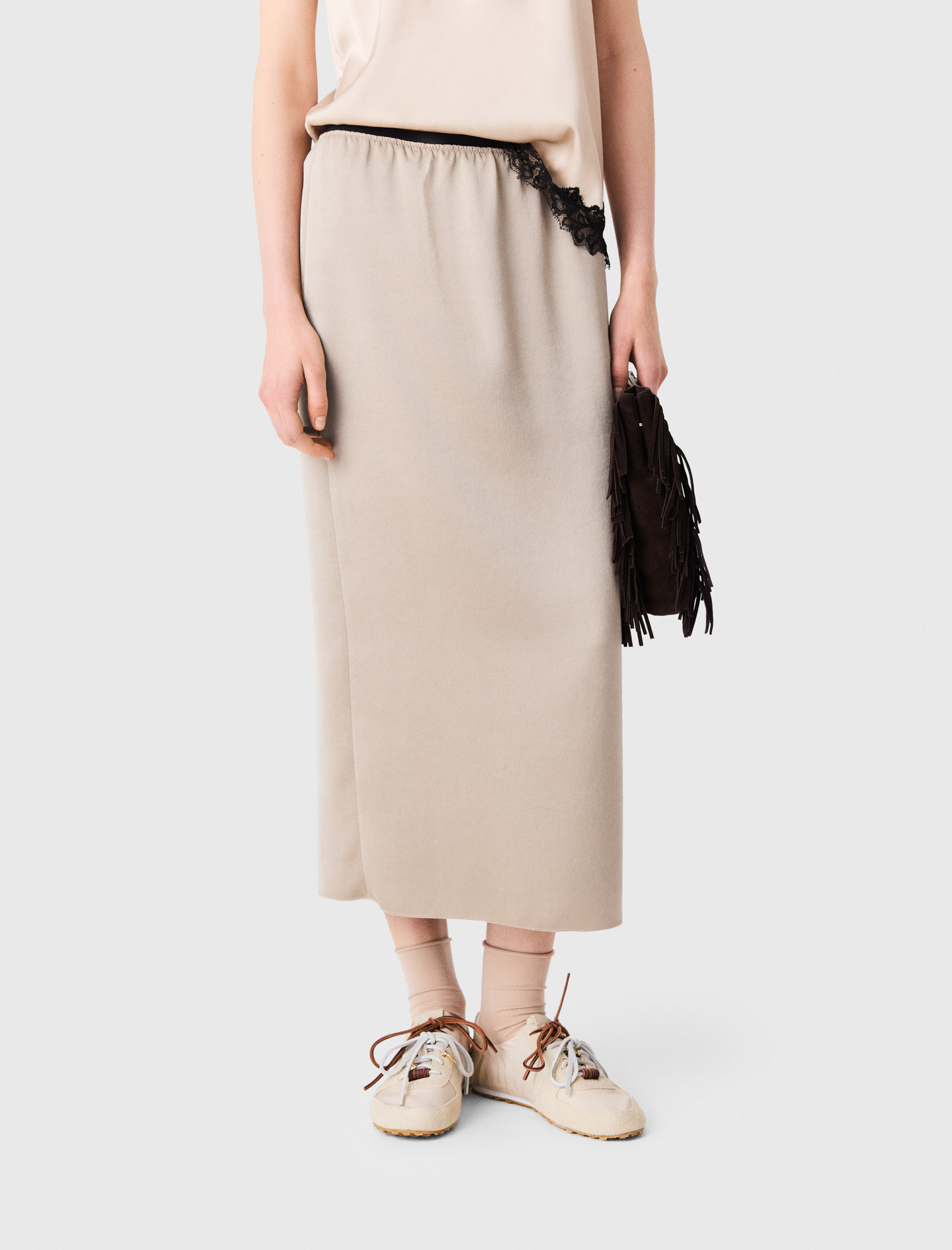 Satin pencil skirt - Beige