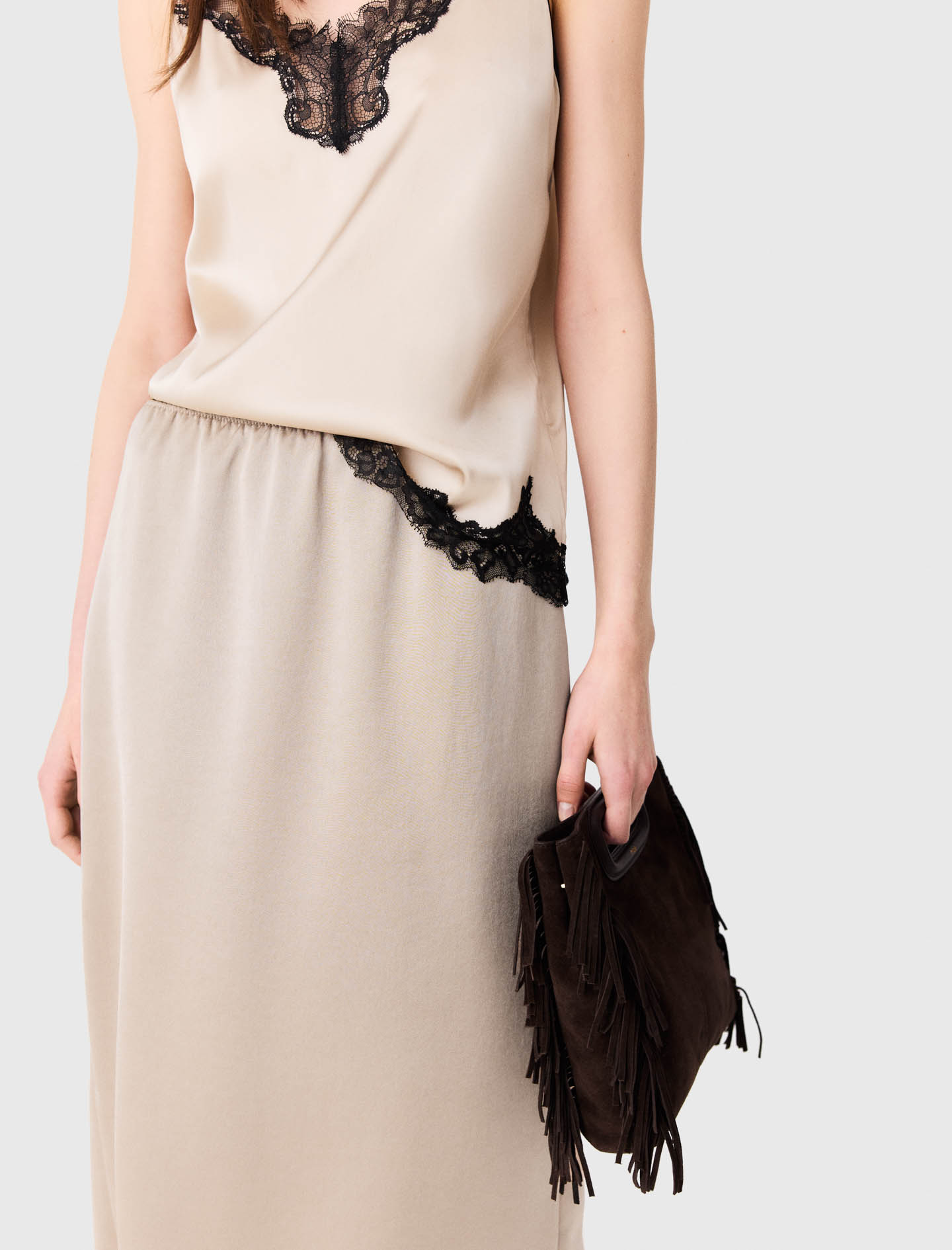 Satin pencil skirt - Beige