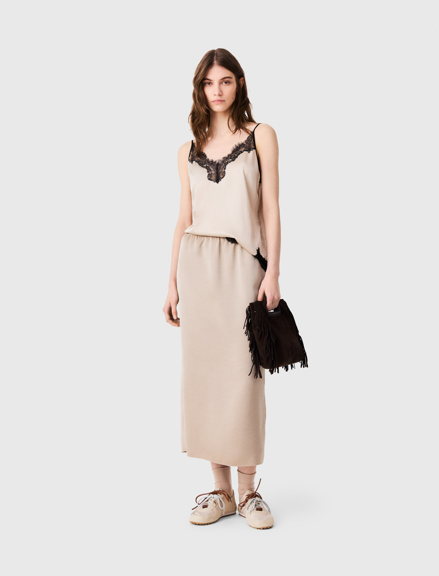 Satin pencil skirt - Beige