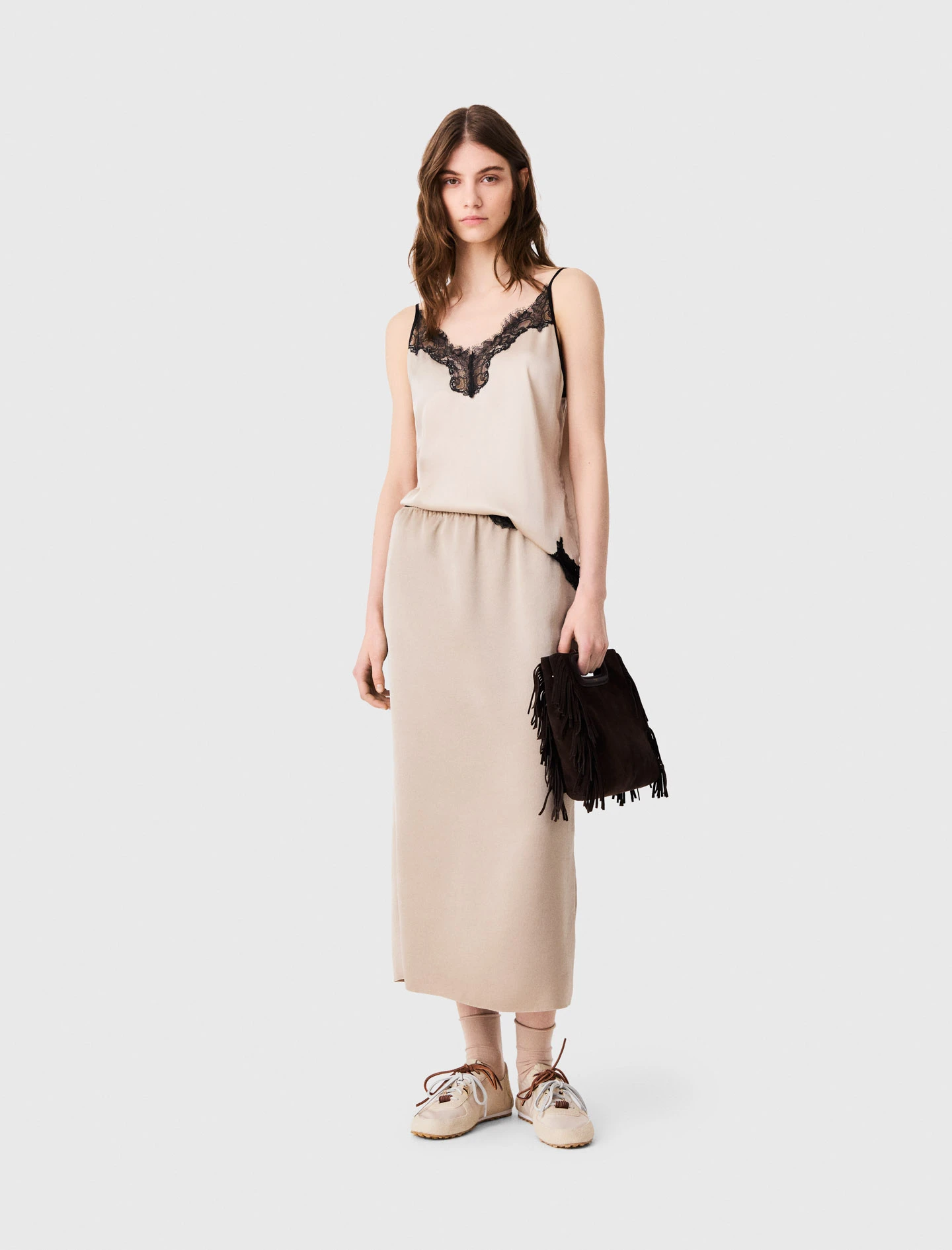 Satin pencil skirt - Beige
