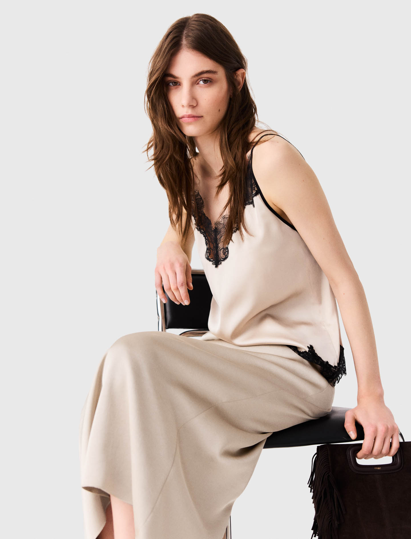 Satin pencil skirt - Beige
