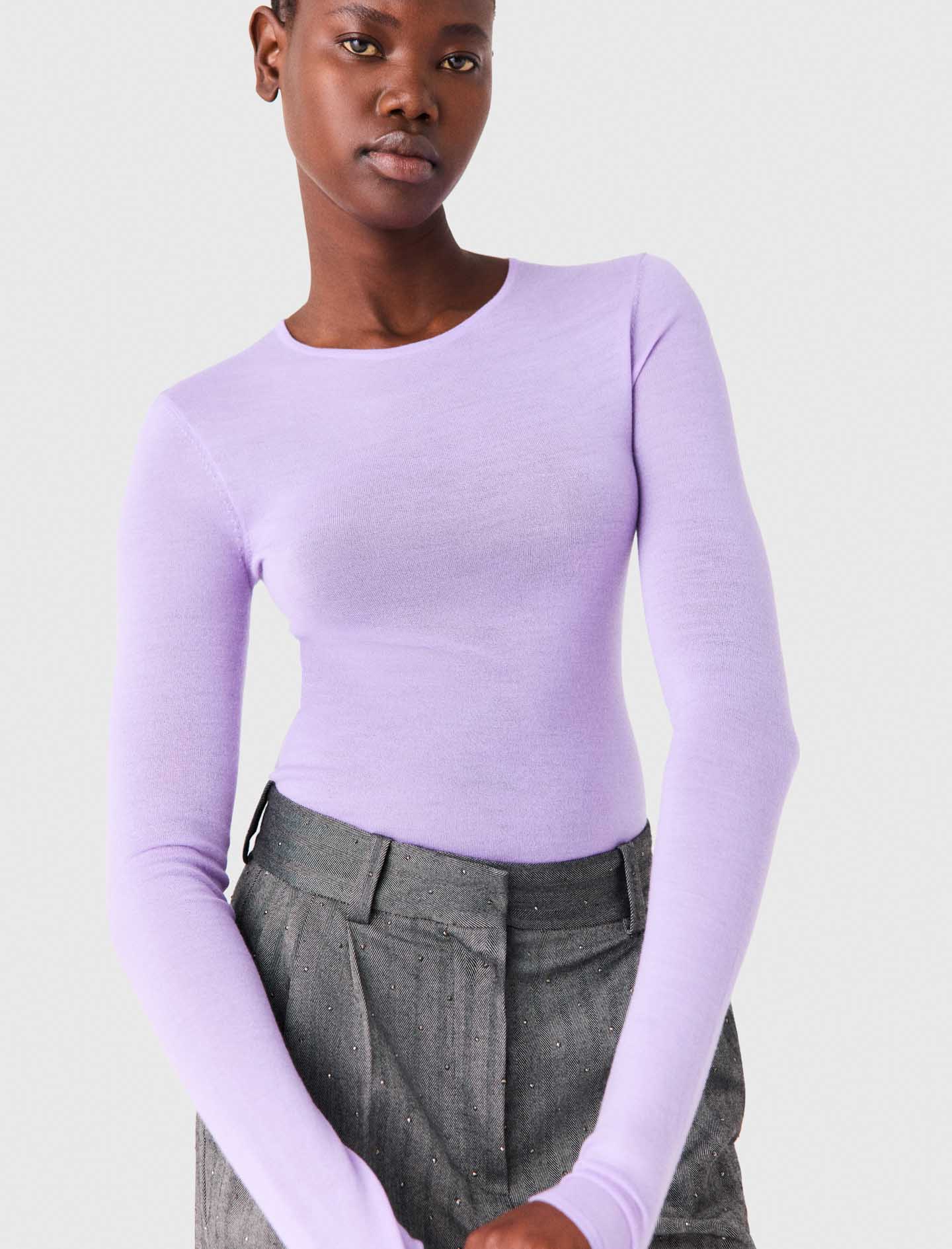 Second-skin round neck jumper - Mauve