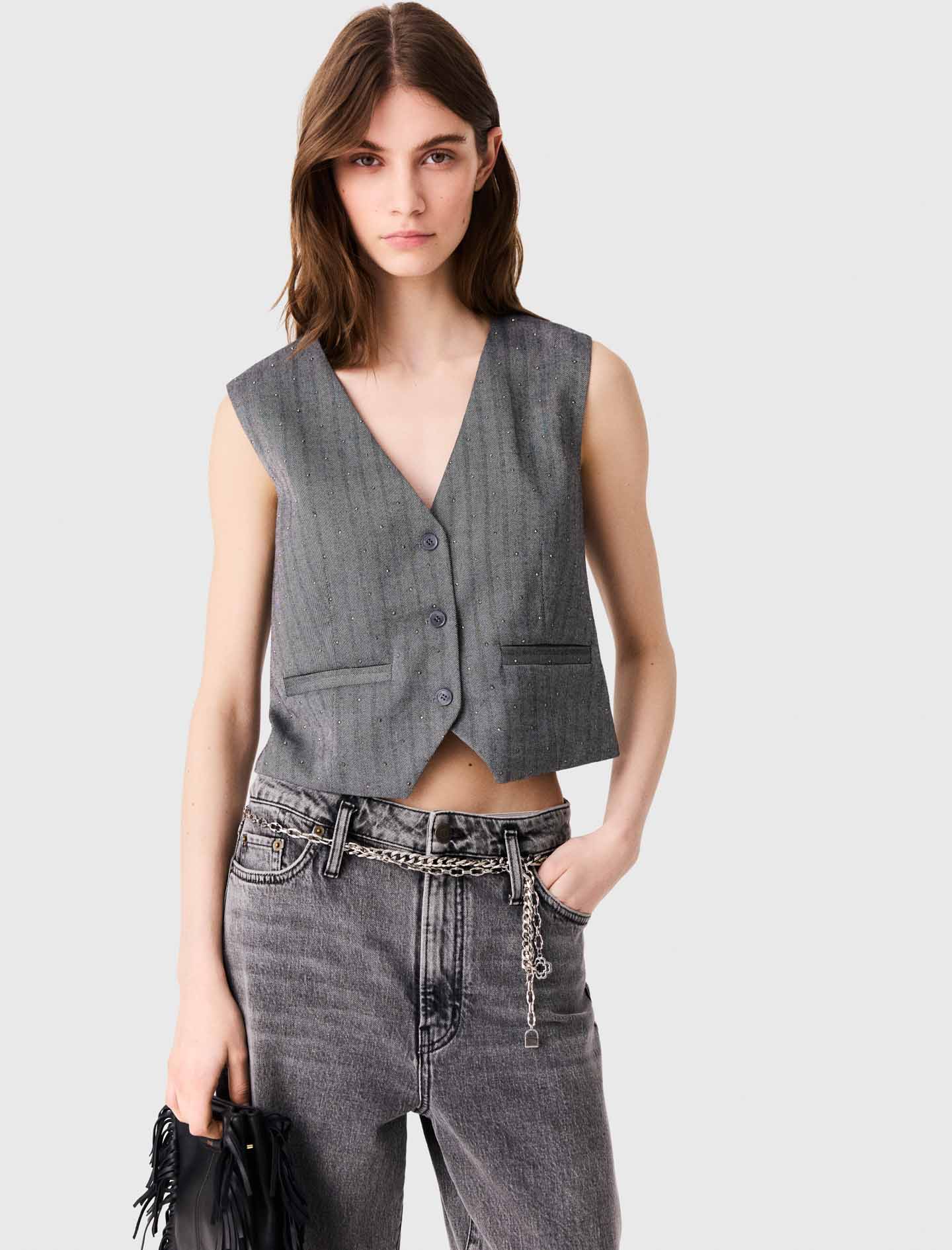 Tailored rhinestone jacket - Grey