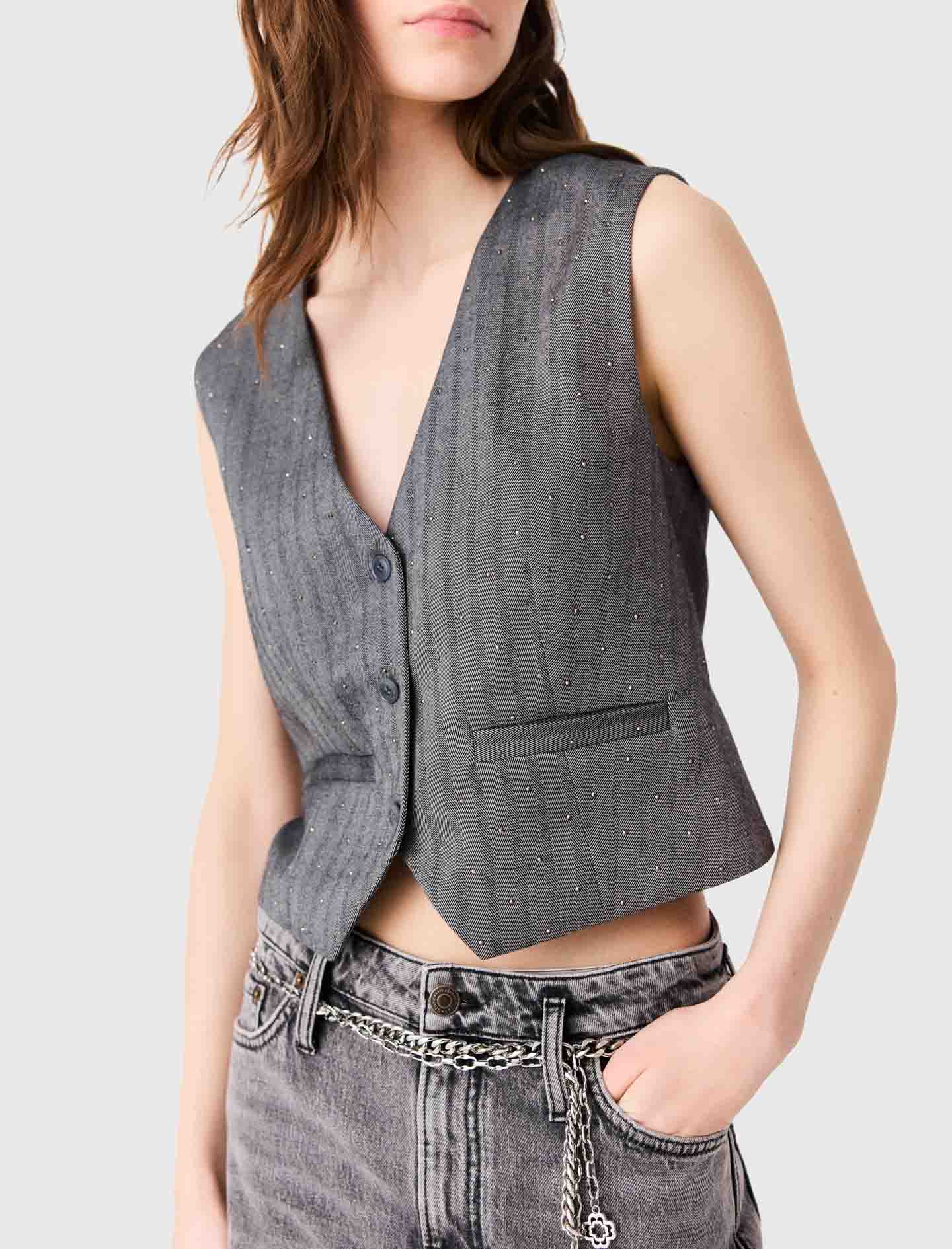 Tailored rhinestone jacket - Grey