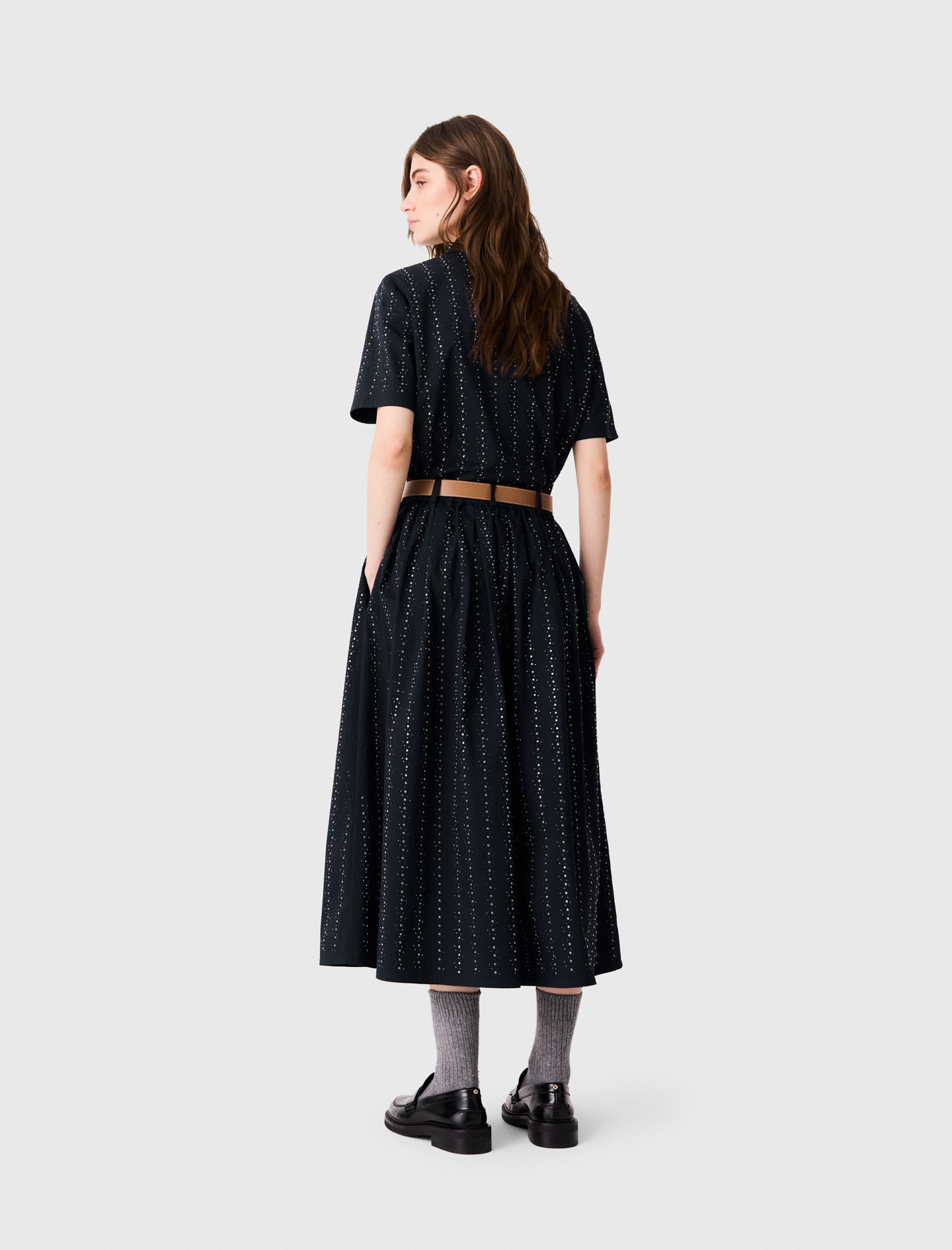 Long rhinestone cotton skirt - Navy