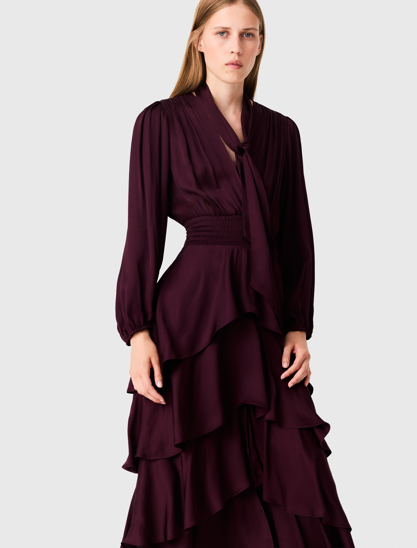 Ruffled maxi dress - Bordeaux