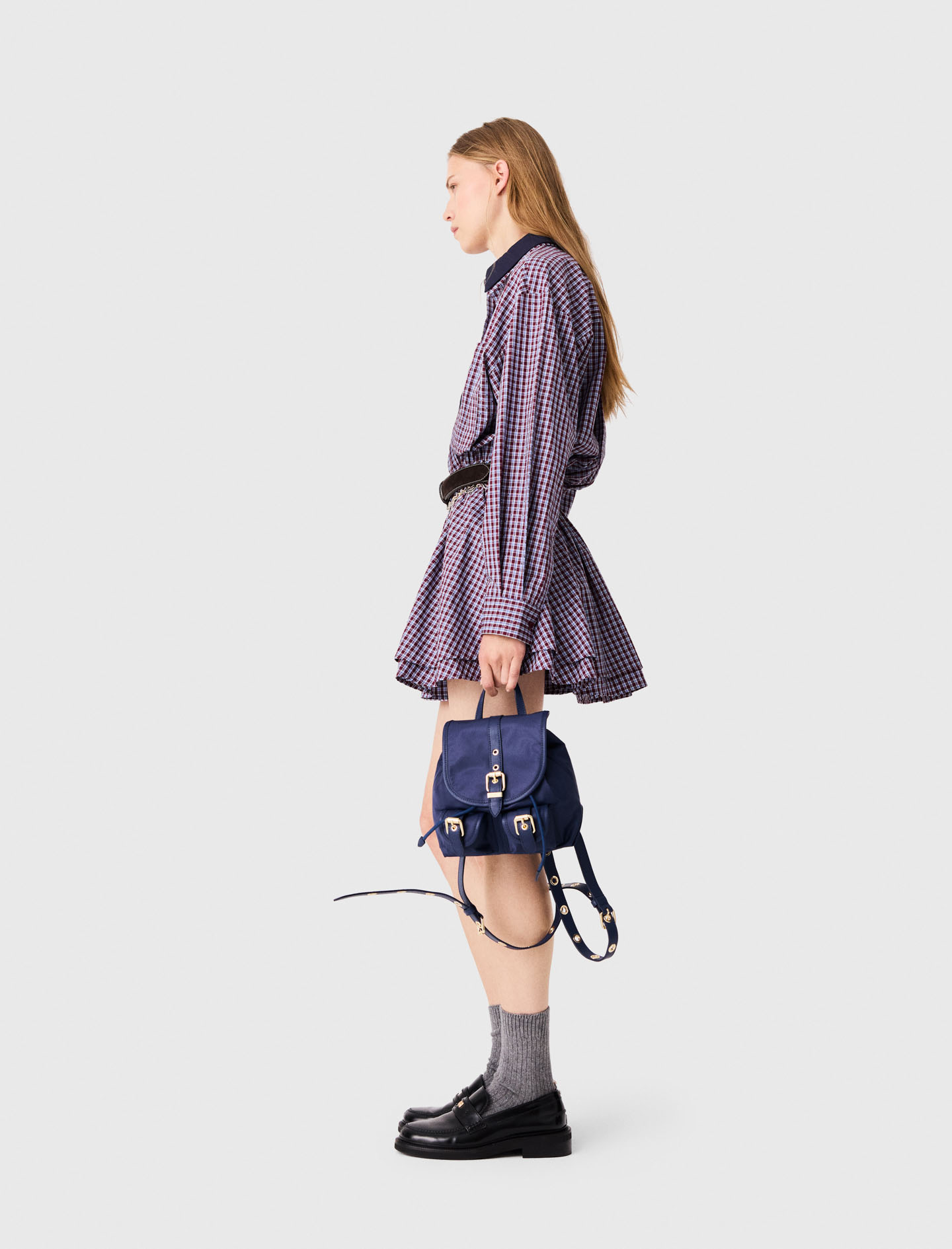 Short rhinestone checked dress - Bordeaux
