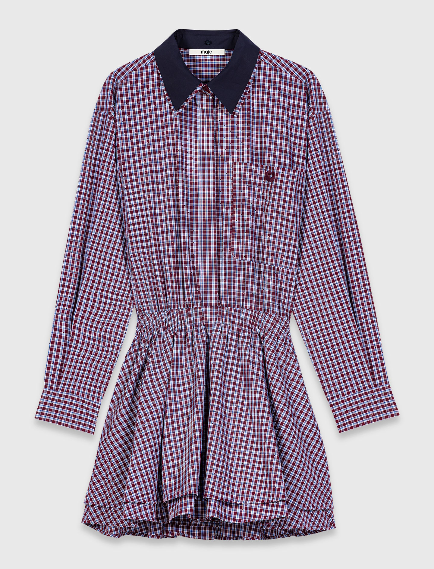 Short rhinestone checked dress - Bordeaux