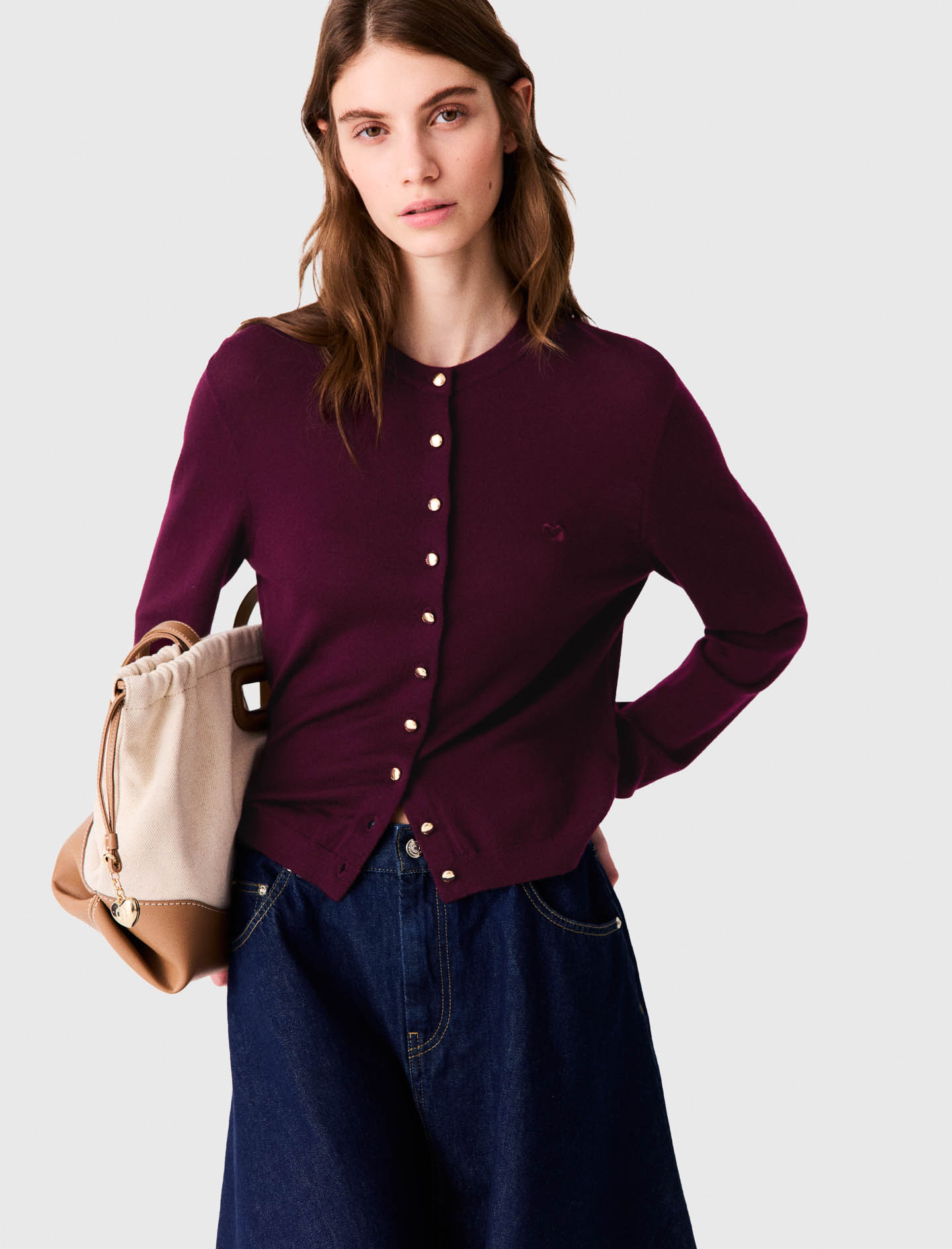 Cardigan with embroidered logo - Mauve