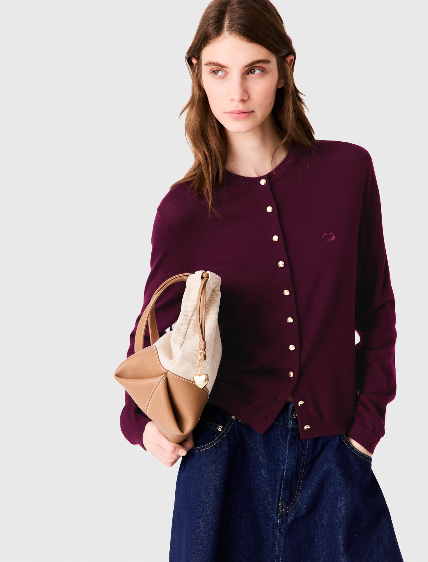 Cardigan with embroidered logo - Mauve