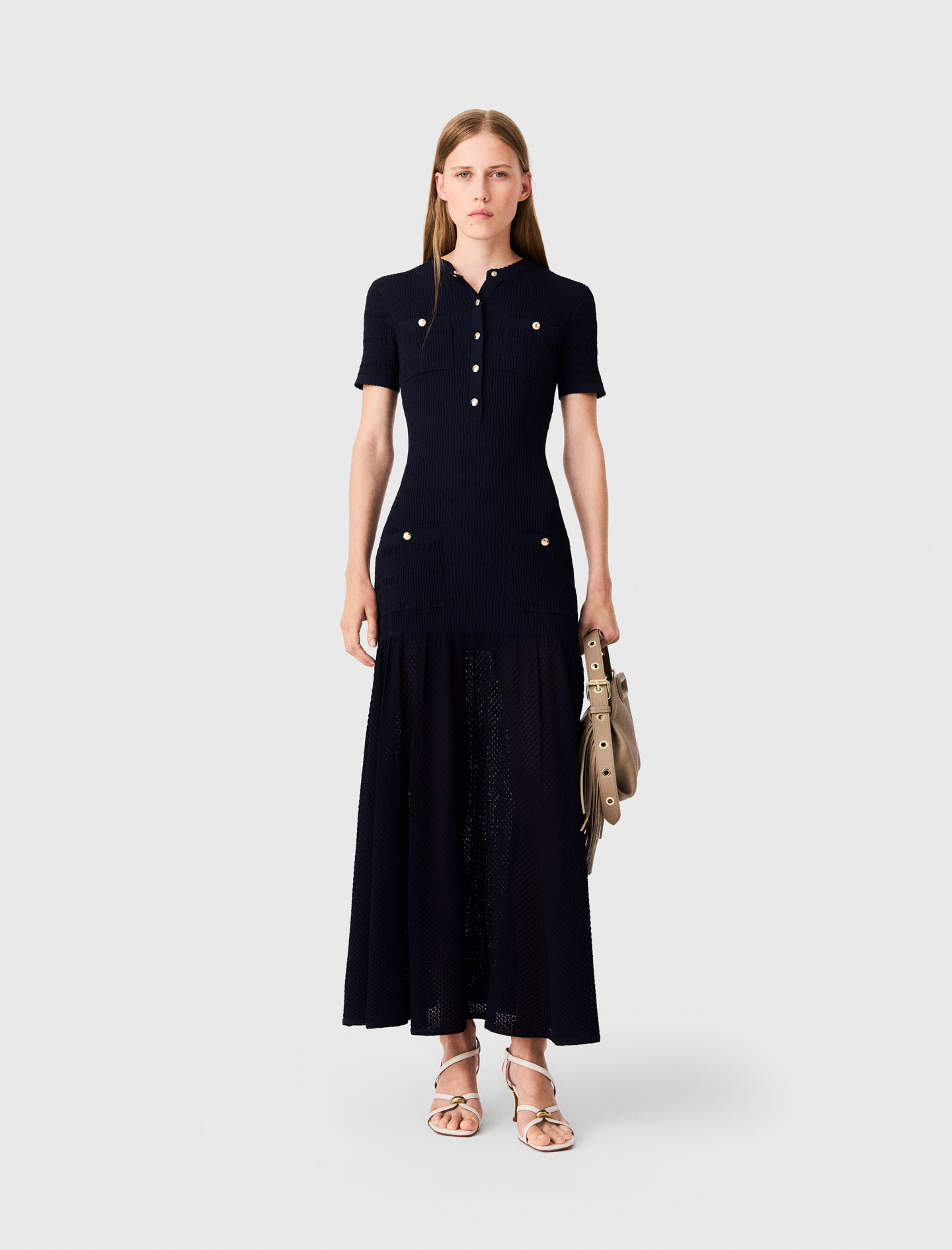 Pointelle knit maxi dress - Navy