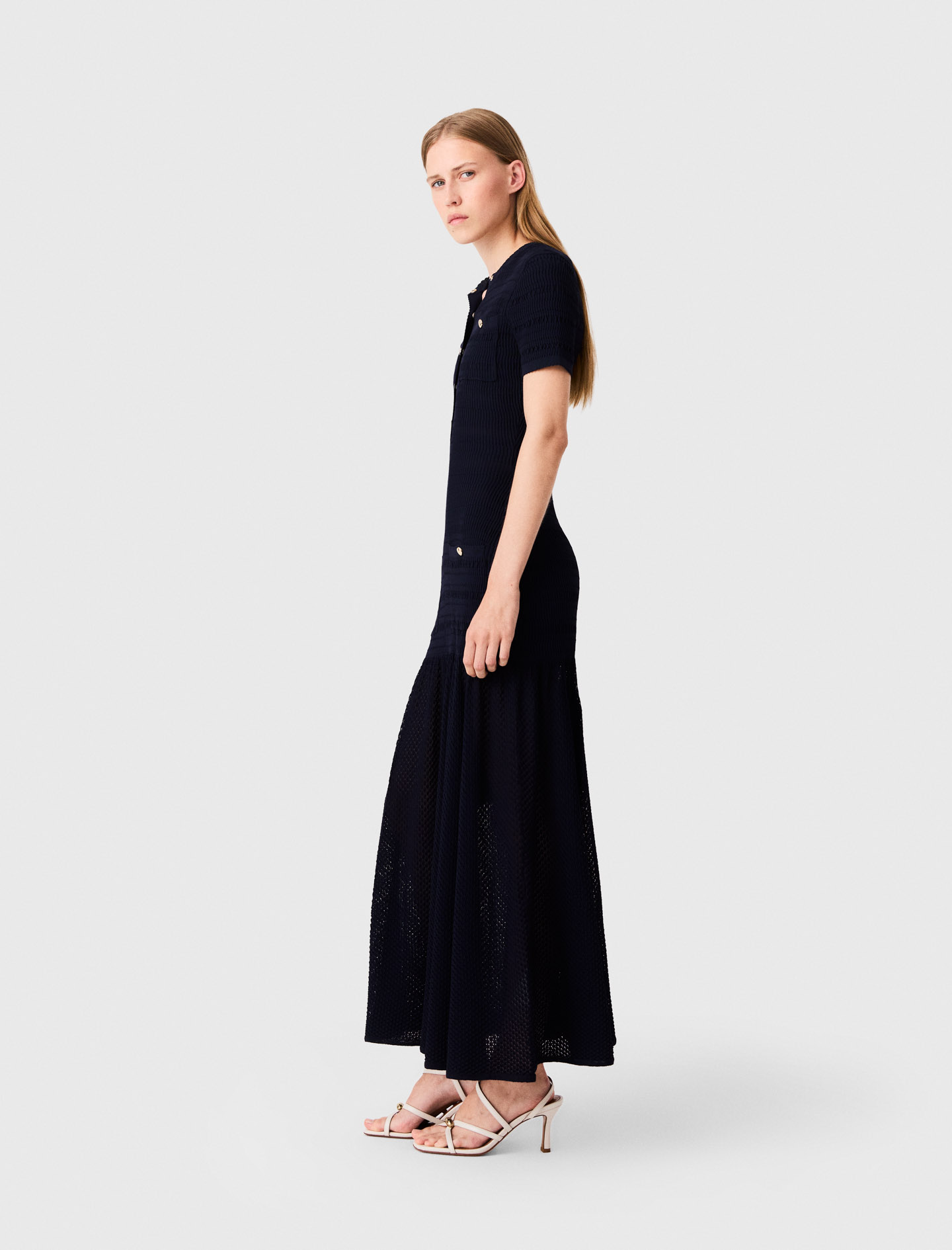 Pointelle knit maxi dress - Navy