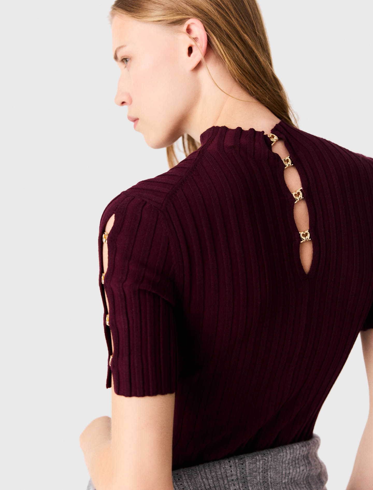 High-neck short skater dress - Bordeaux
