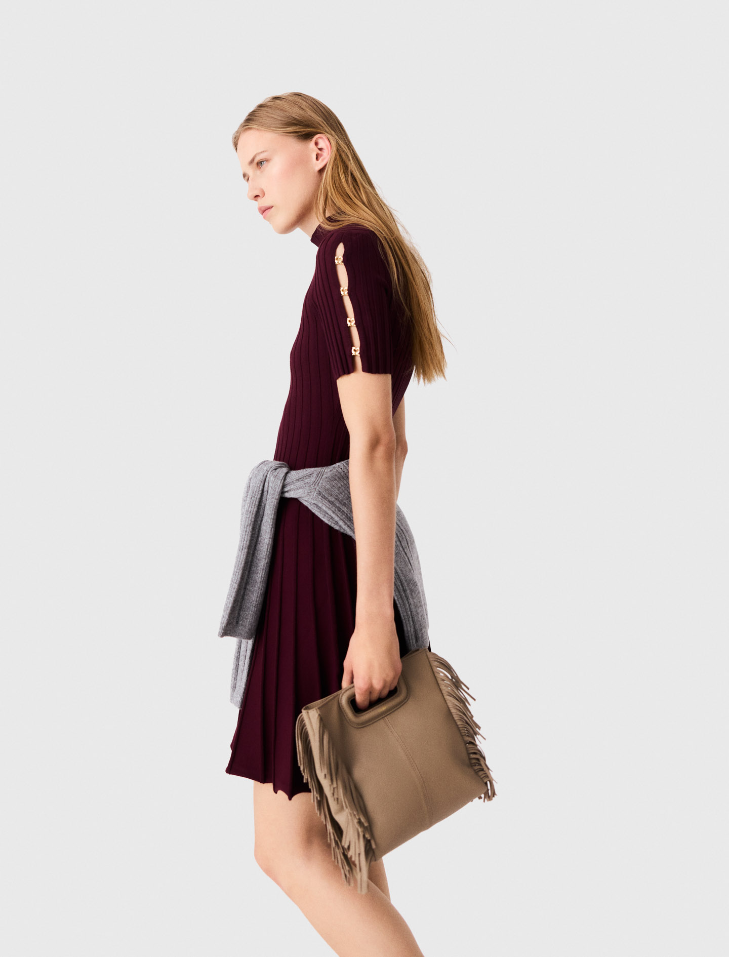 High-neck short skater dress - Bordeaux