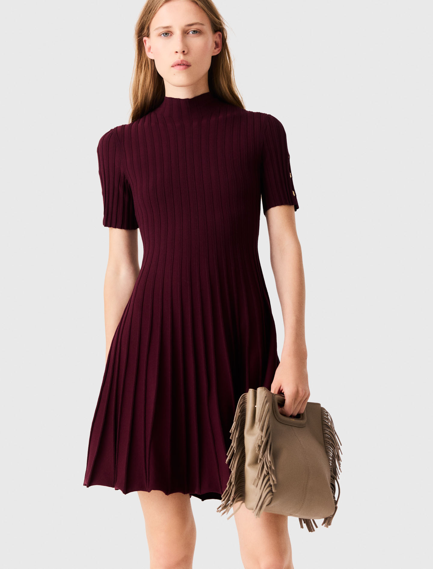 High-neck short skater dress - Bordeaux