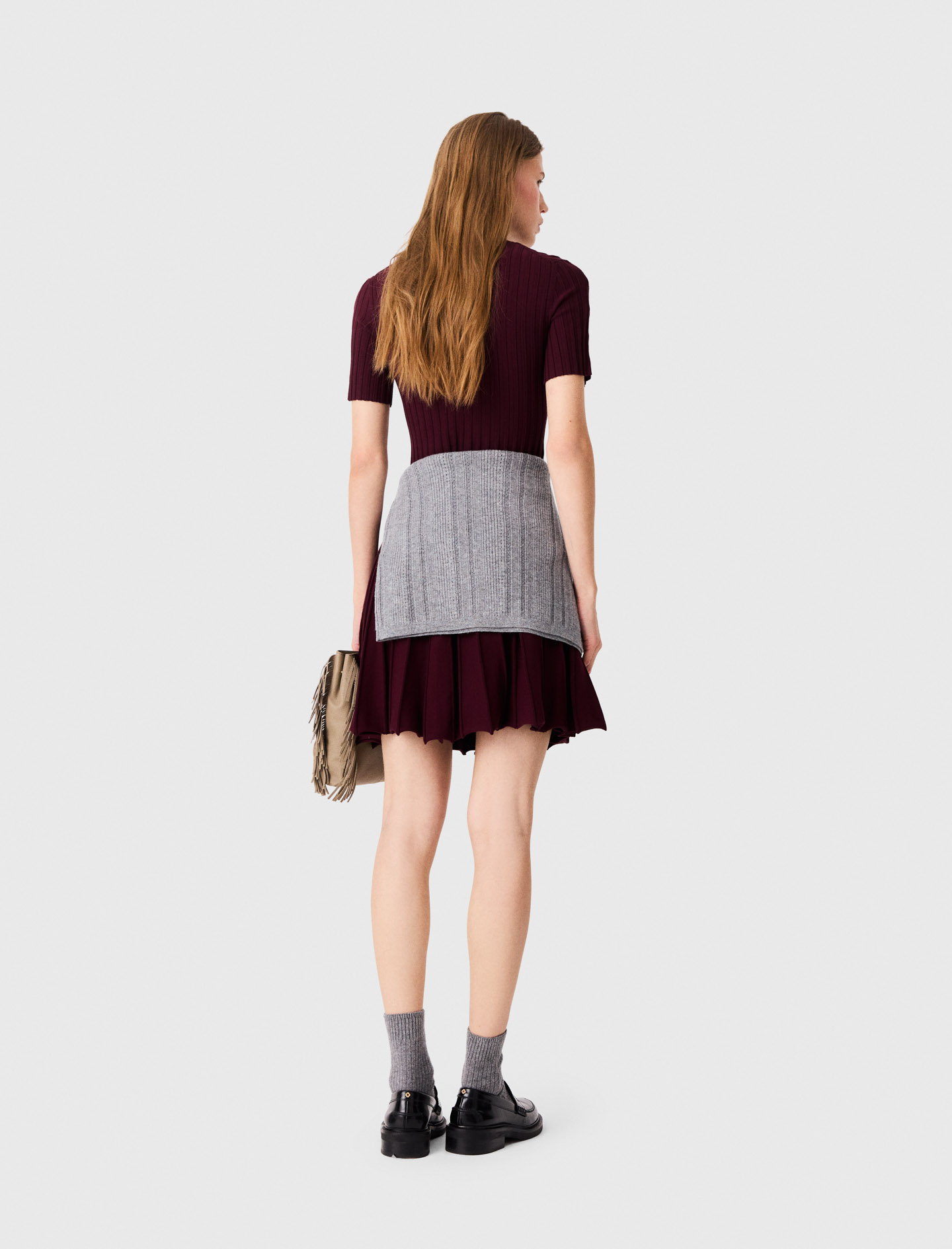High-neck short skater dress - Bordeaux