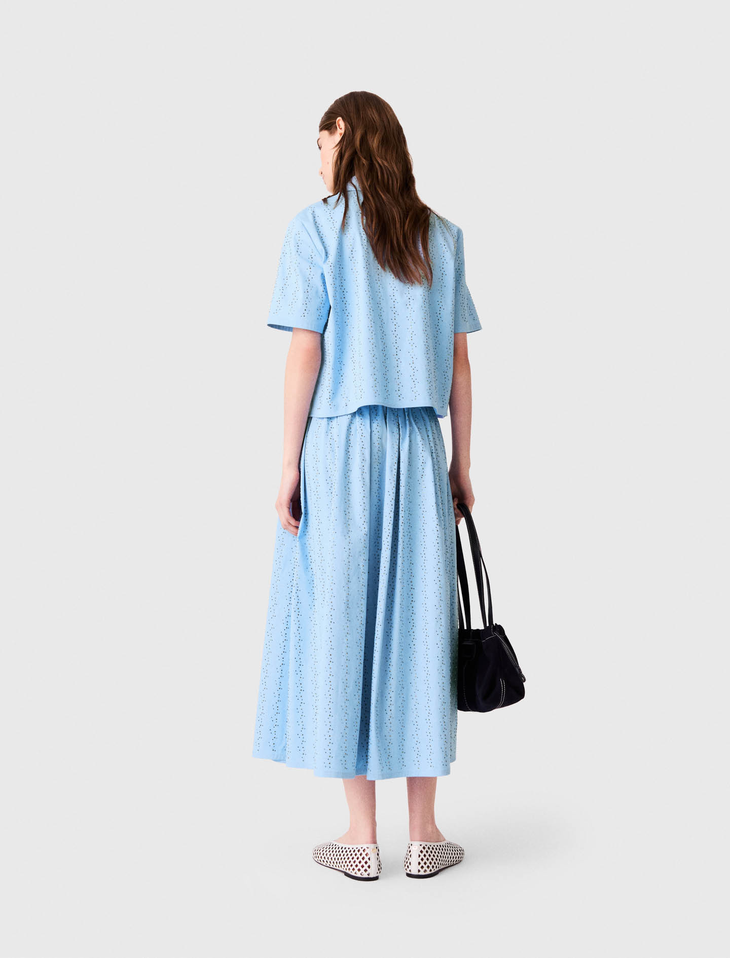 Long rhinestone cotton skirt - Blue