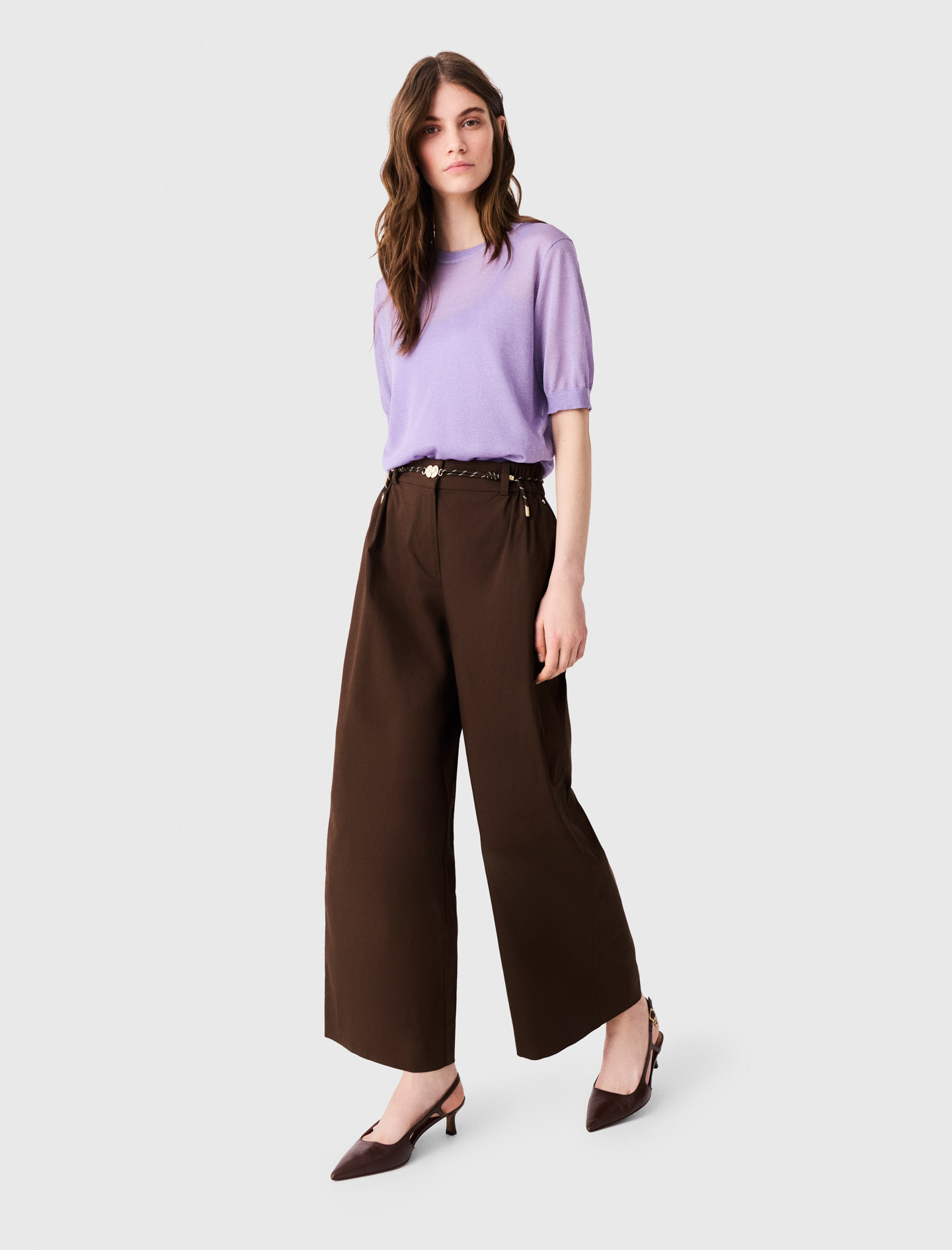 Wide-leg cotton trousers - Brown