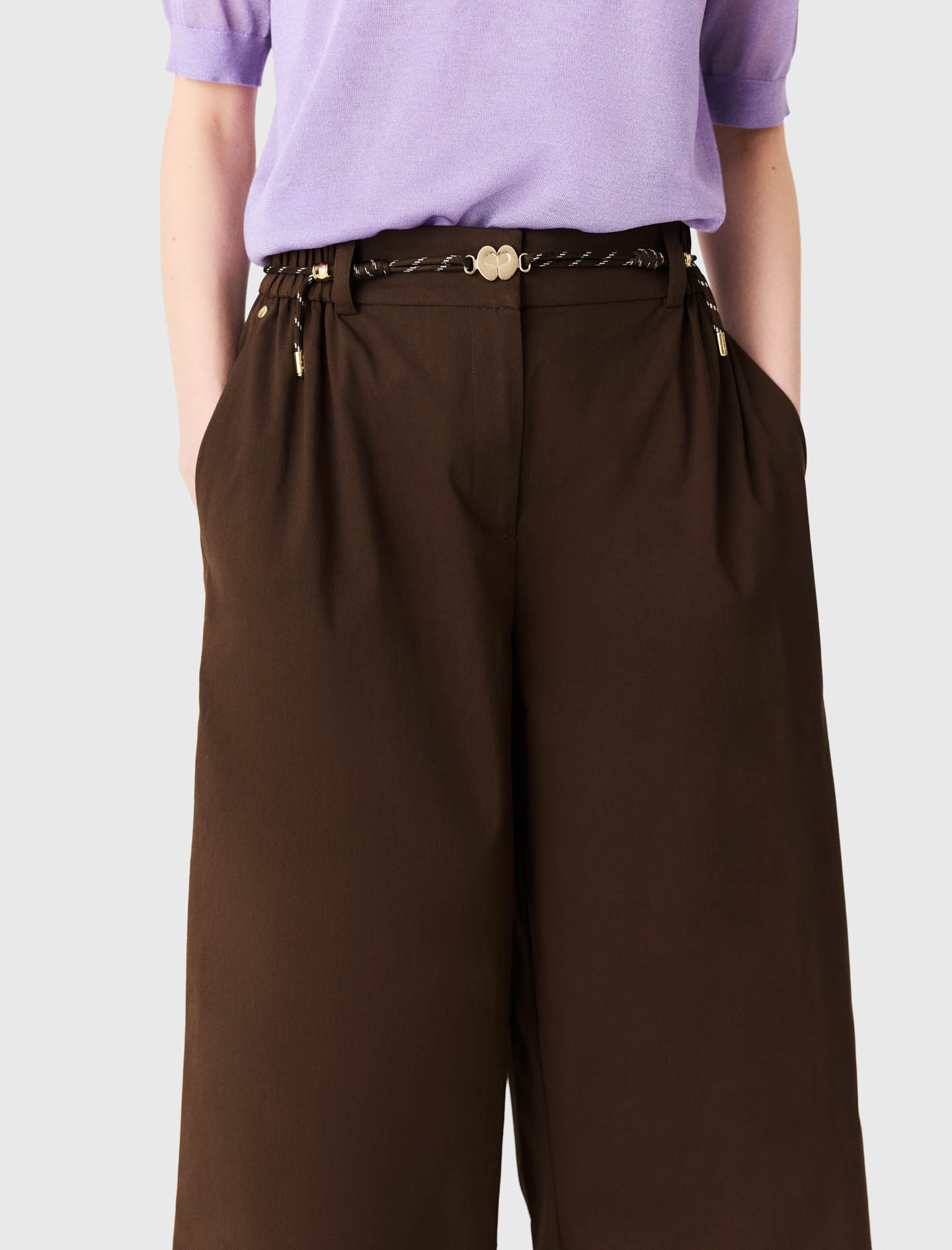 Wide-leg cotton trousers - Brown