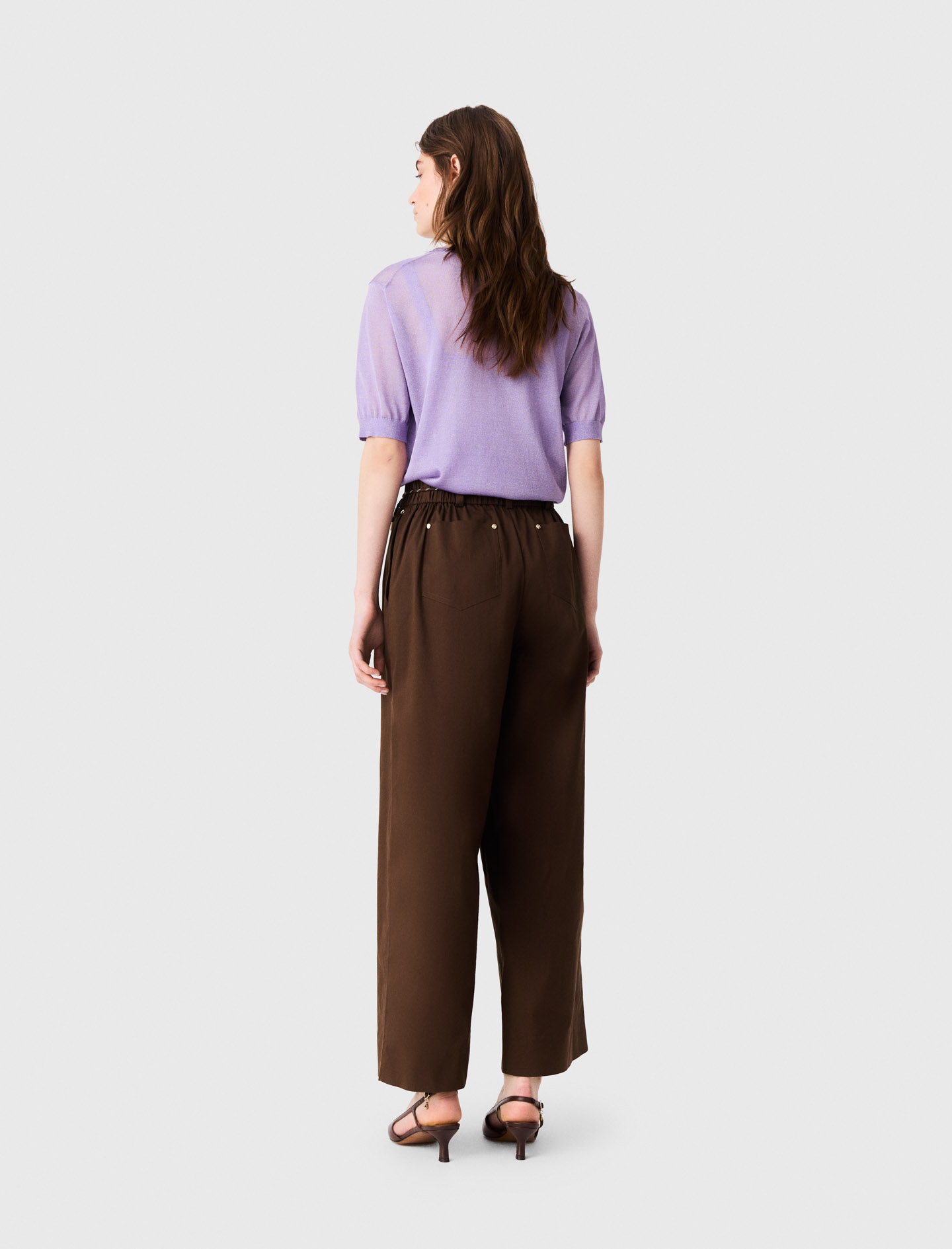 Wide-leg cotton trousers - Brown