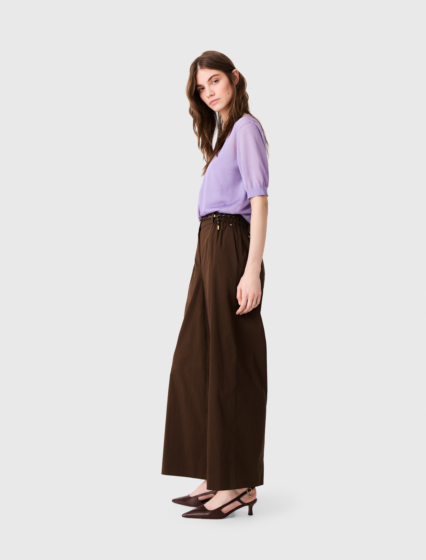 Wide-leg cotton trousers - Brown