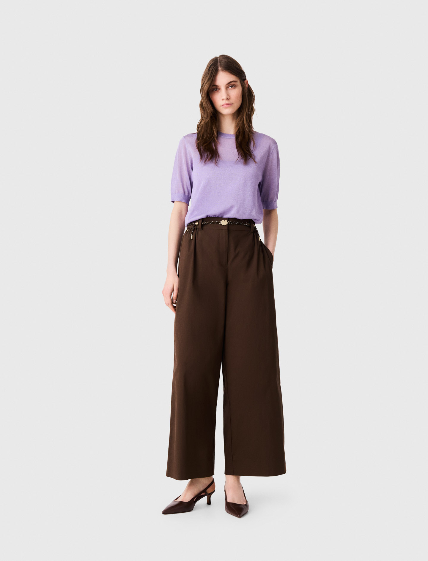 Wide-leg cotton trousers - Brown