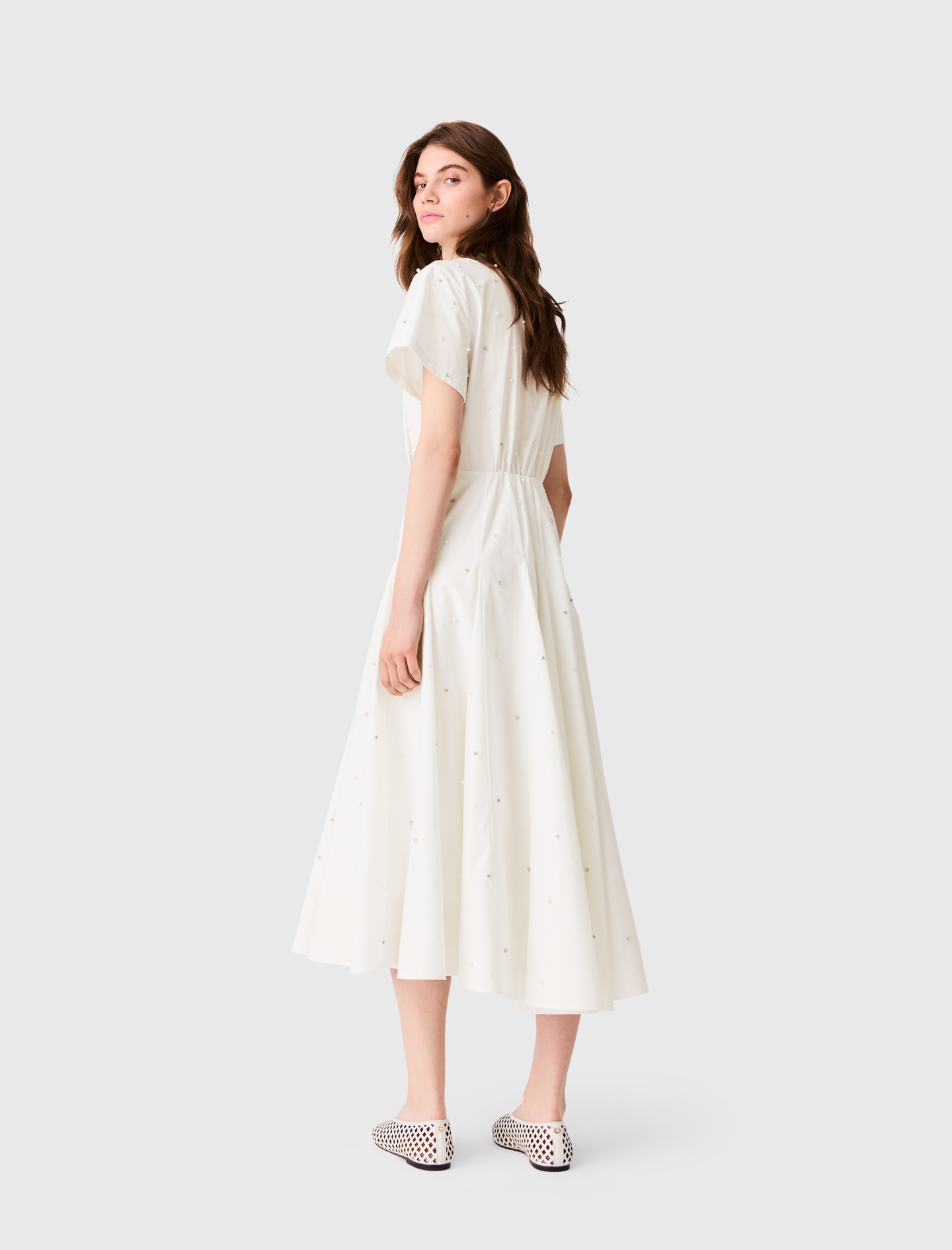 Beaded and rhinestone shirt dress - White