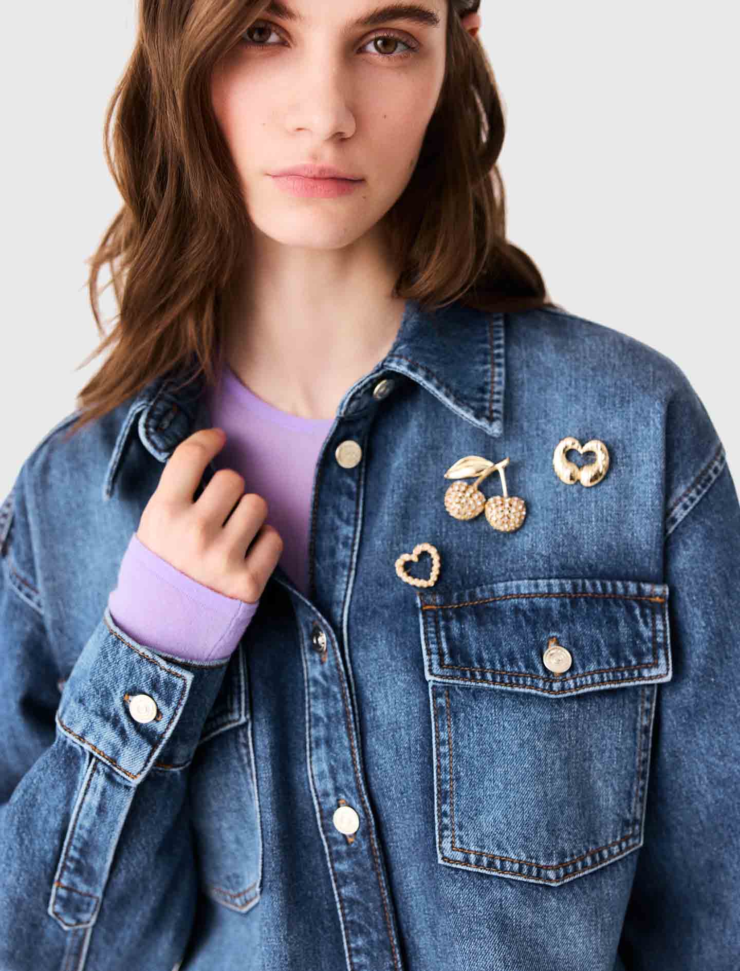 Denim shirt with brooches - Blue