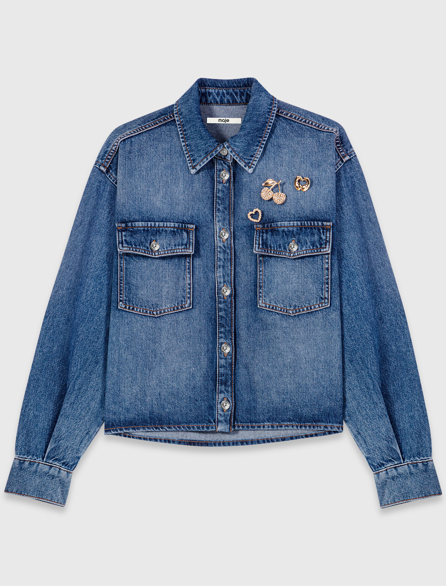 Denim shirt with brooches - Blue