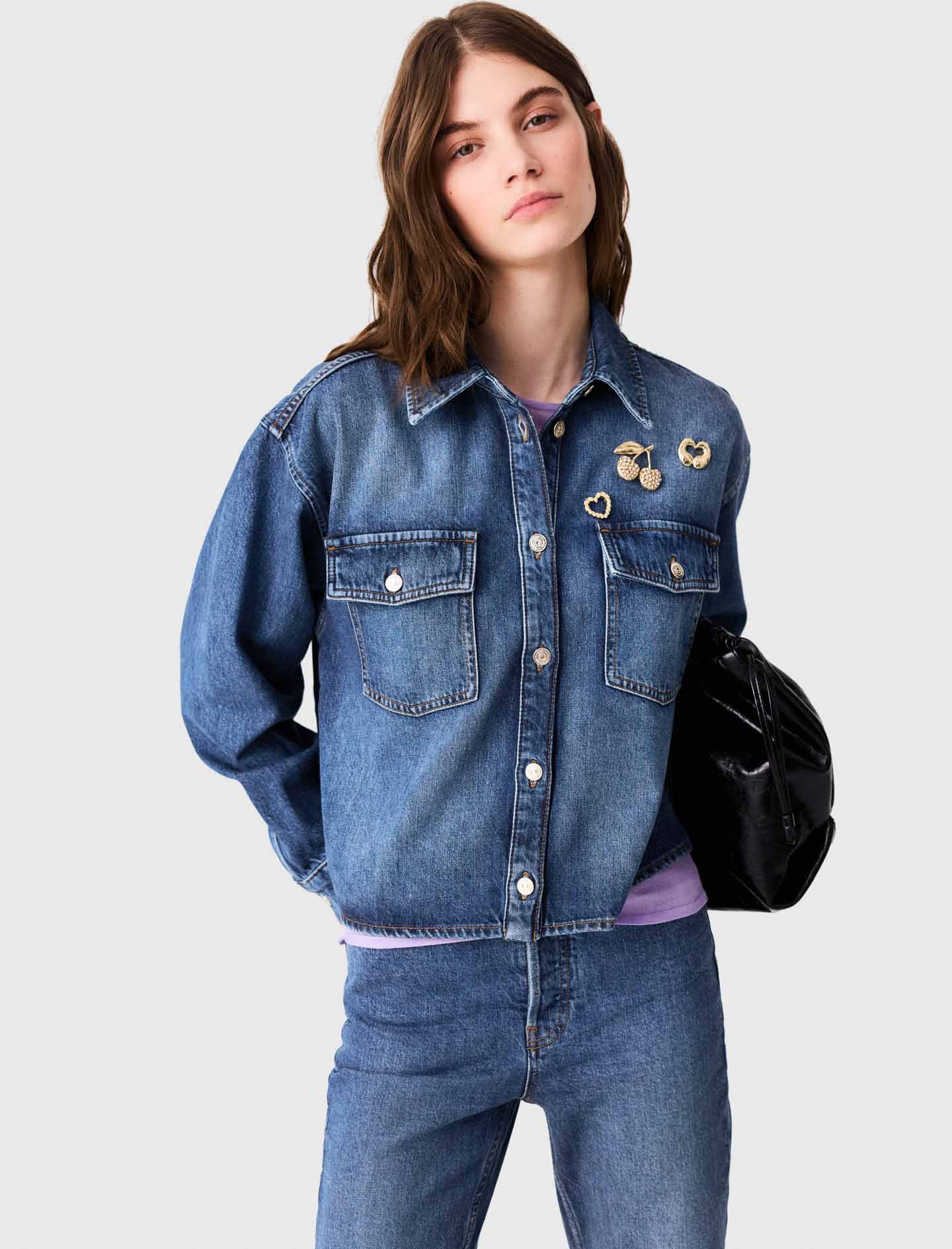 Denim shirt with brooches - Blue
