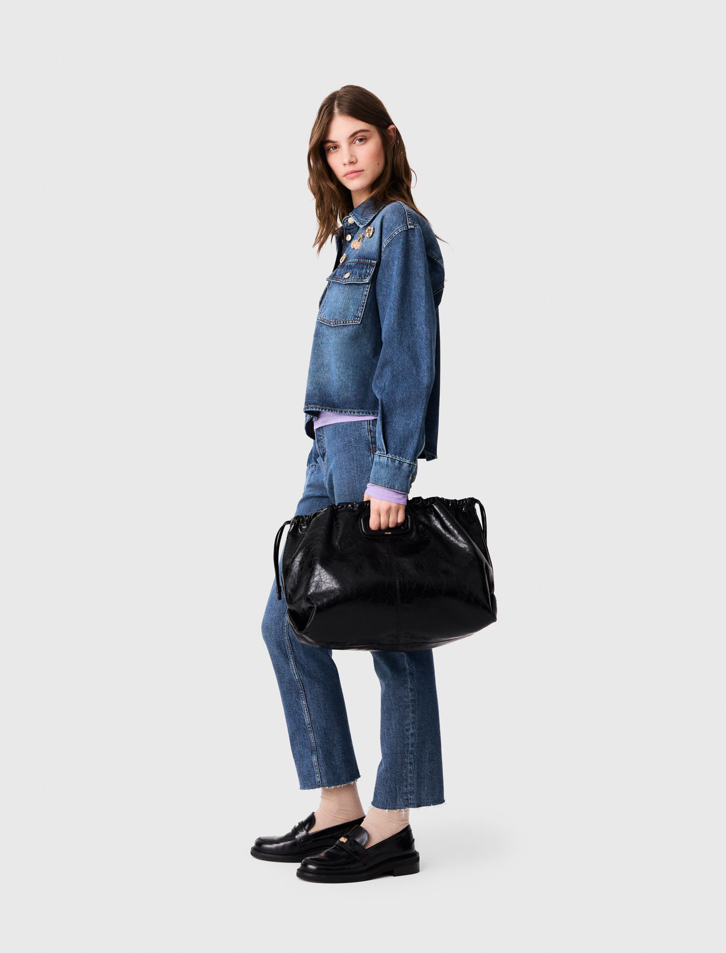 Denim shirt with brooches - Blue