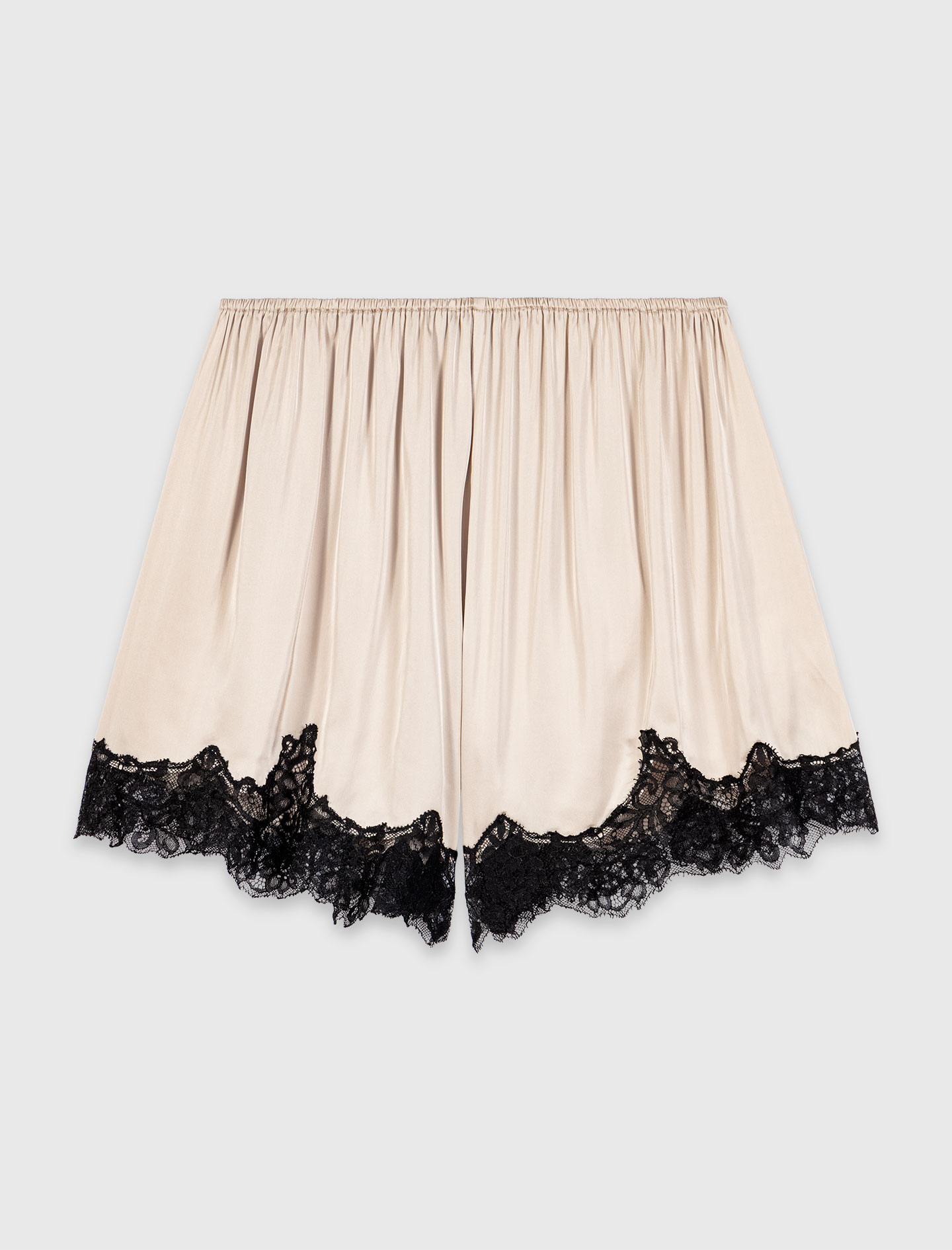 Satin shorts with lace details - Beige
