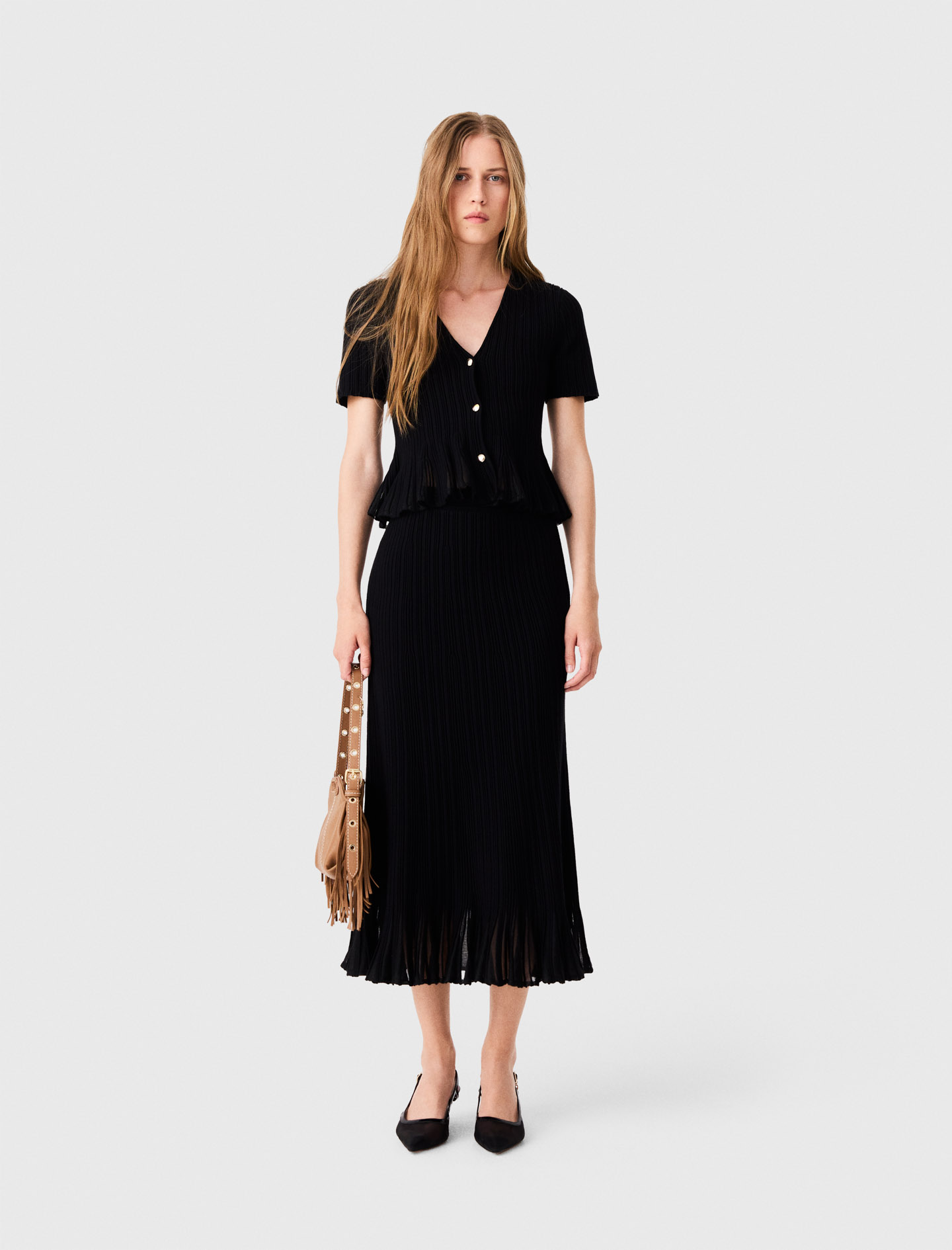 Knit skirt with peplum hem - Black
